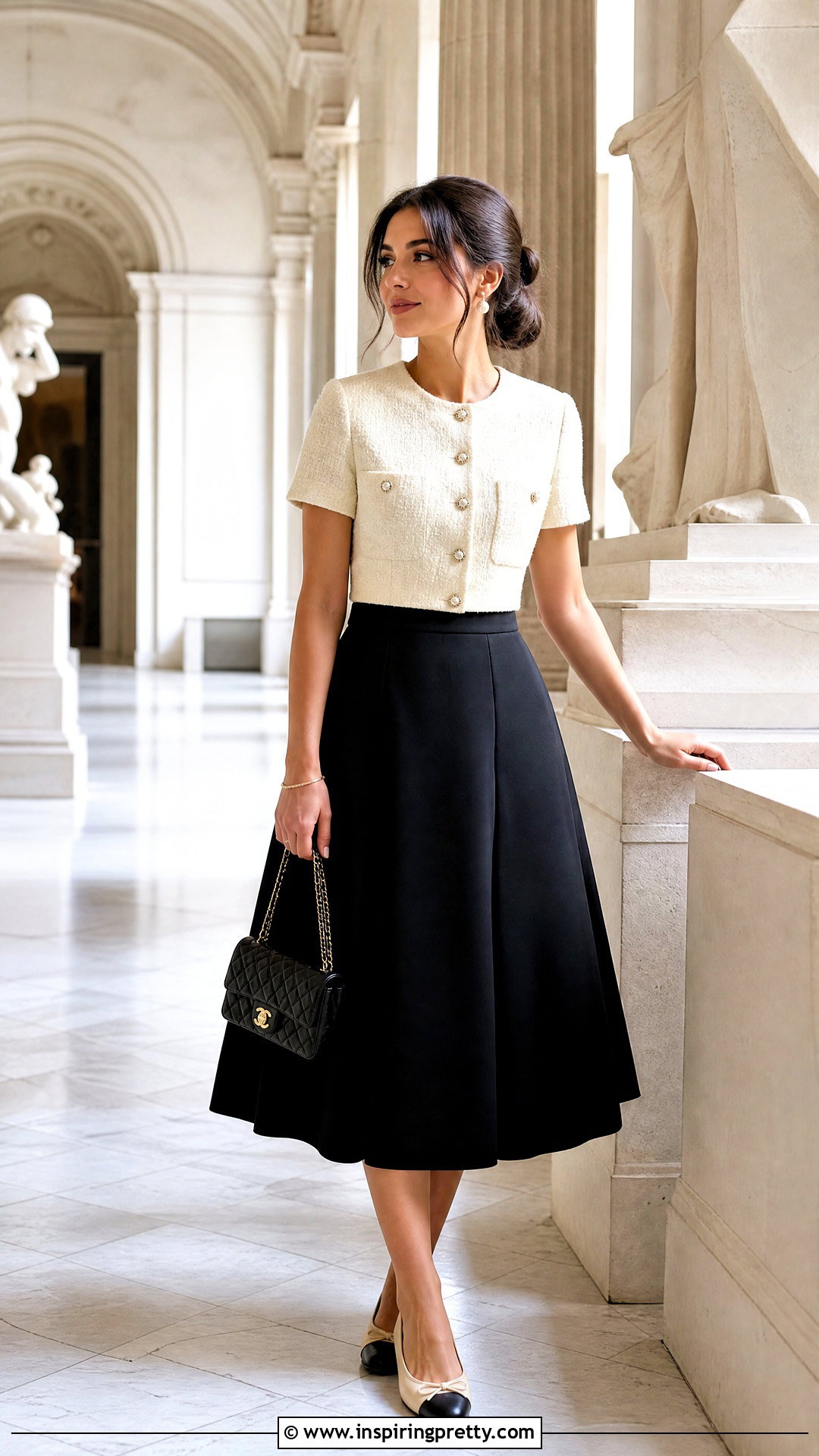 Chanel Button Front Top With A Line Skirt - 50 Chanel Top outfit ideas