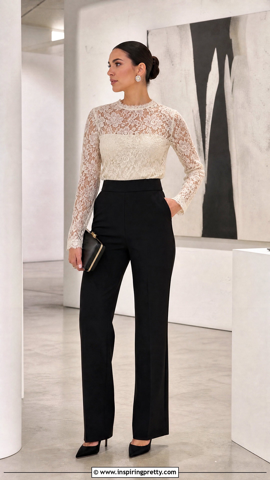Chanel Lace Top With Tailored Trousers - 50 Chanel Top outfit ideas