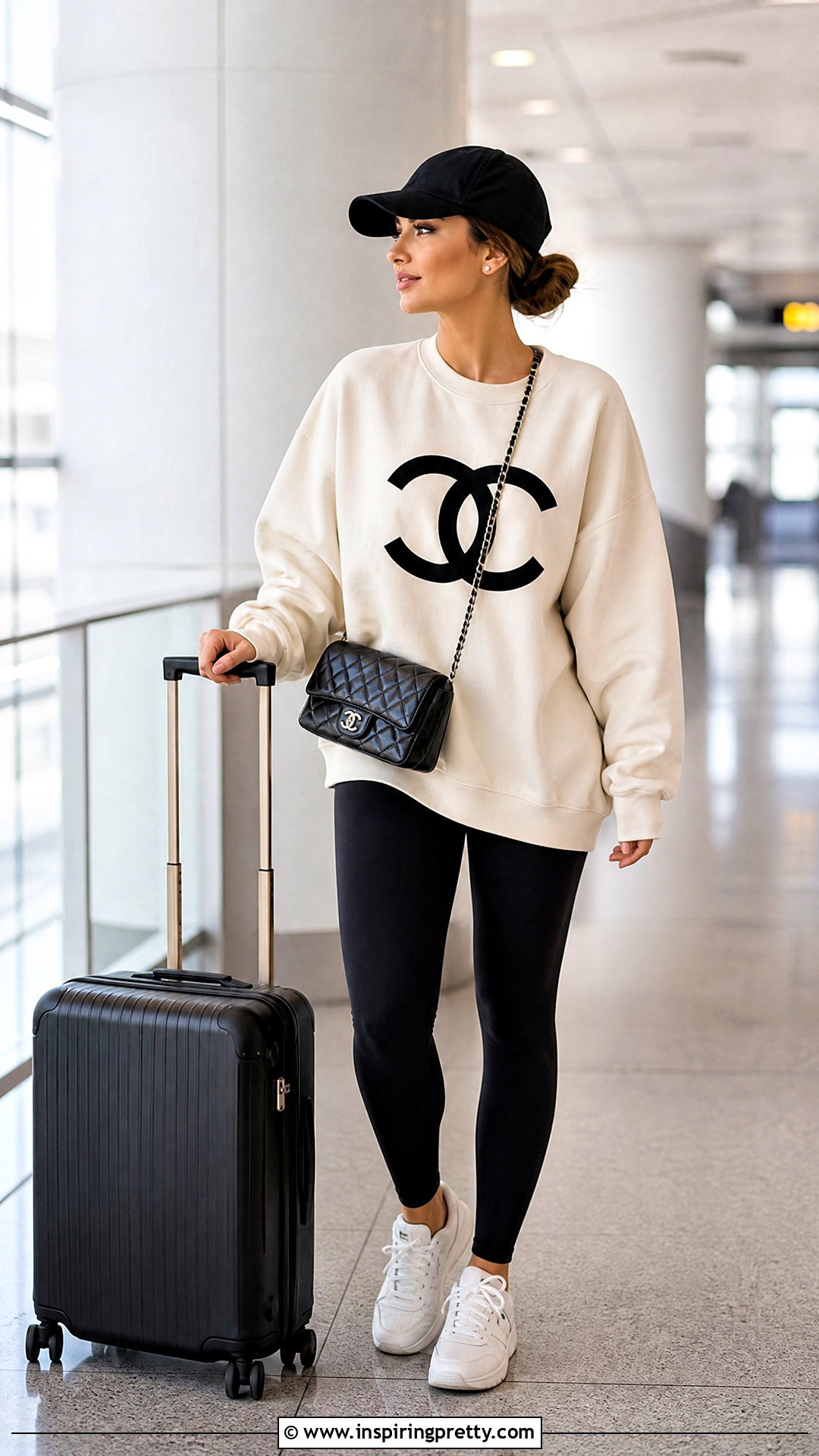 Chanel Logo Sweatshirt With Leggings And Sneakers - How To Style Chanel Tops (20 Ways)