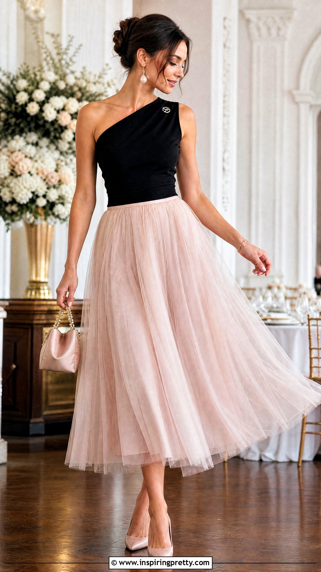 Chanel One Shoulder Top With Tulle Midi Skirt - 25 Chanel One Shoulder Top outfit ideas
