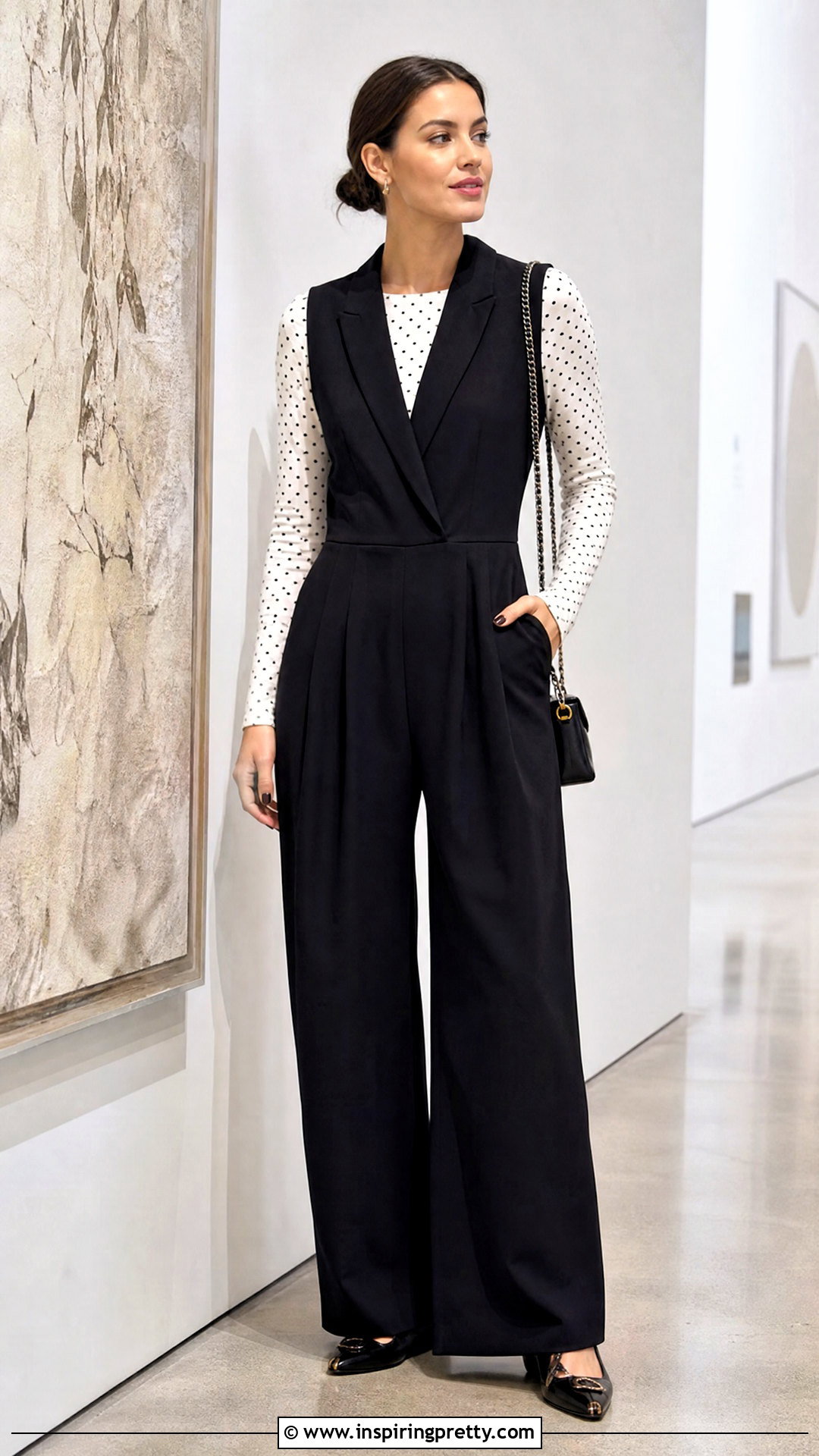 Chanel Polka Dot Top With Black Jumpsuit - 25 Chanel Polka Dot Top outfit ideas