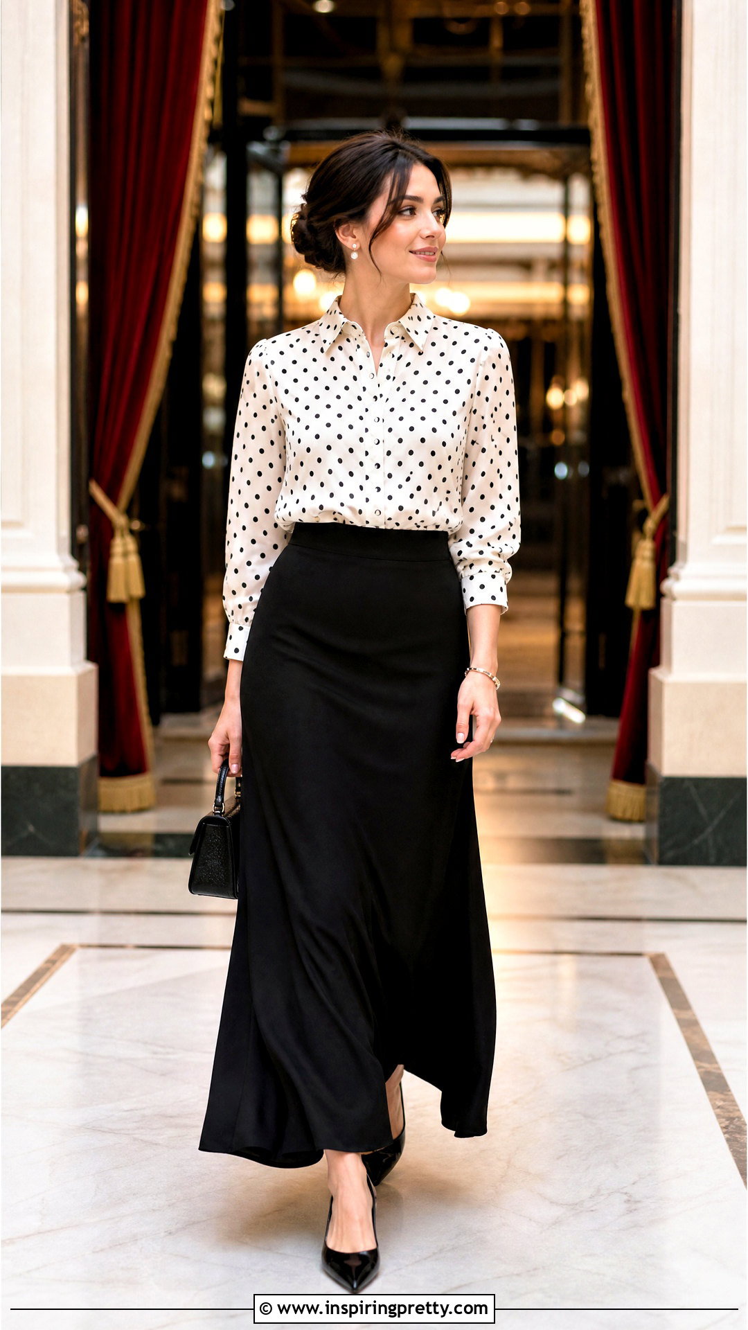 Chanel Polka Dot Top With High Waisted Maxi Skirt - 25 Chanel Polka Dot Top outfit ideas
