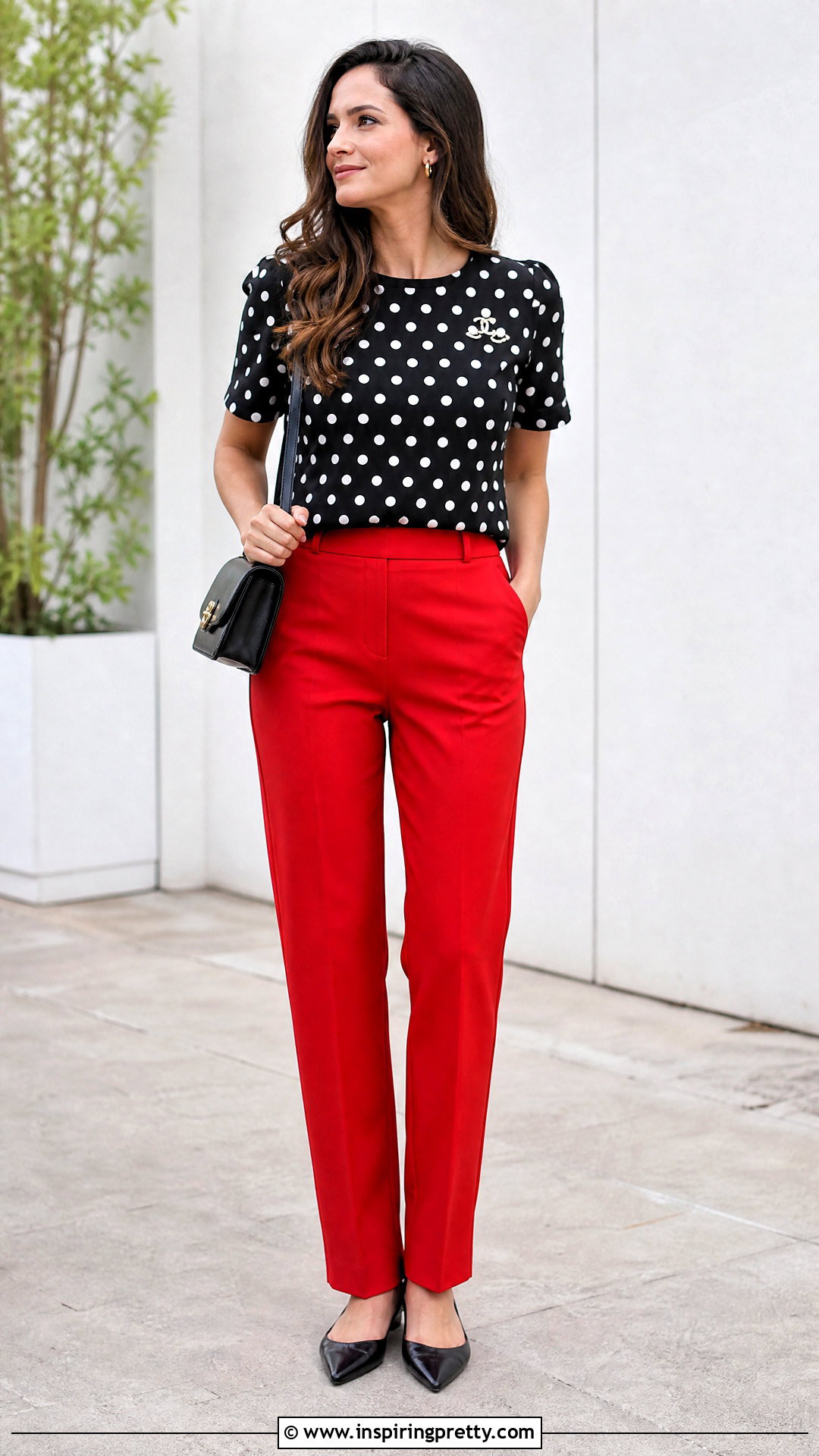 Chanel Polka Dot Top With Red Pants - 25 Chanel Polka Dot Top outfit ideas