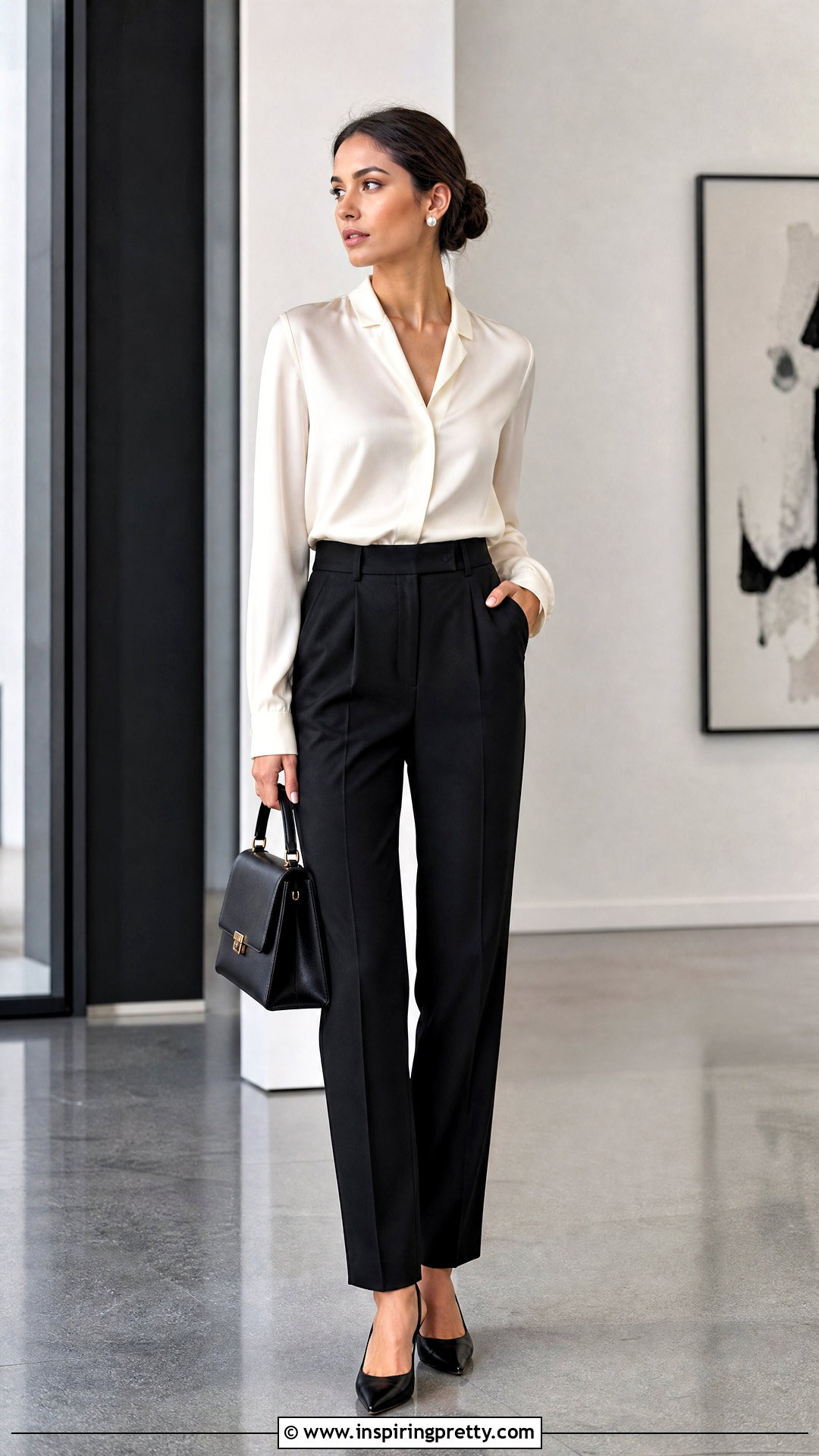 Chanel Silk Blouse With Tailored Black Trousers - How To Style Chanel Tops (20 Ways)