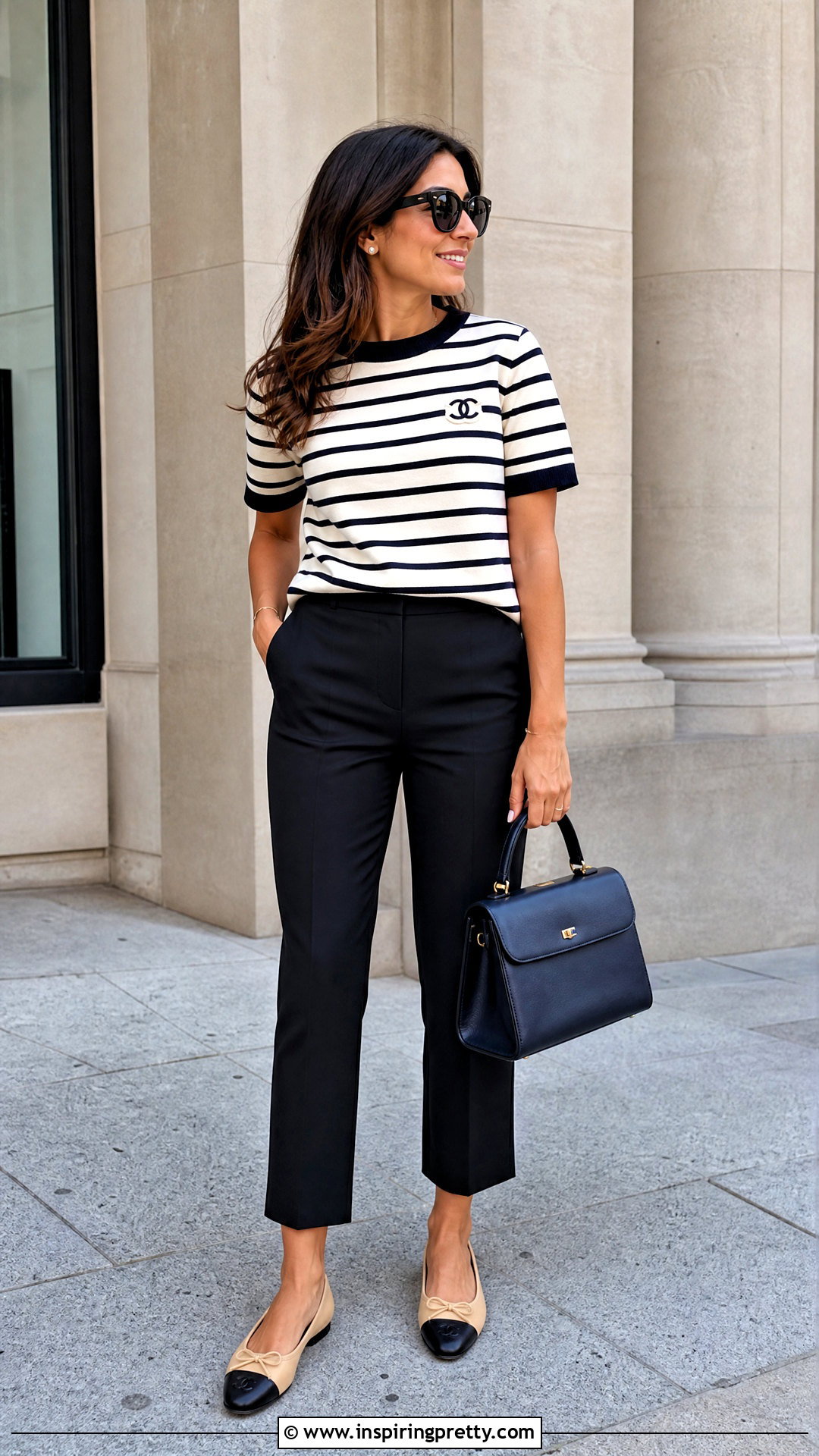 Chanel Striped Top With Cropped Trousers - 50 Chanel Top outfit ideas