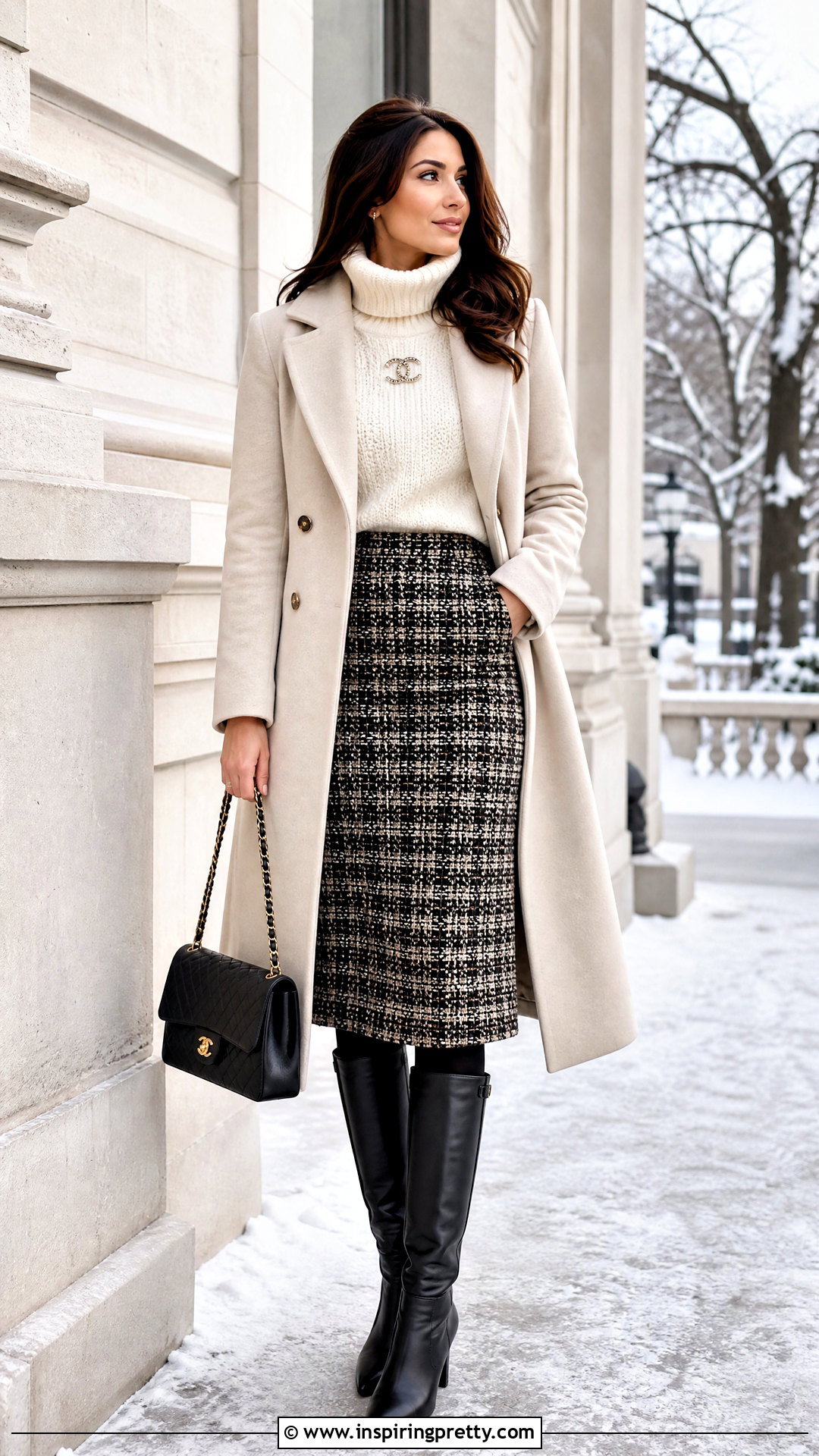 Chanel Turtleneck Top With Tweed Skirt - 50 Chanel Top outfit ideas