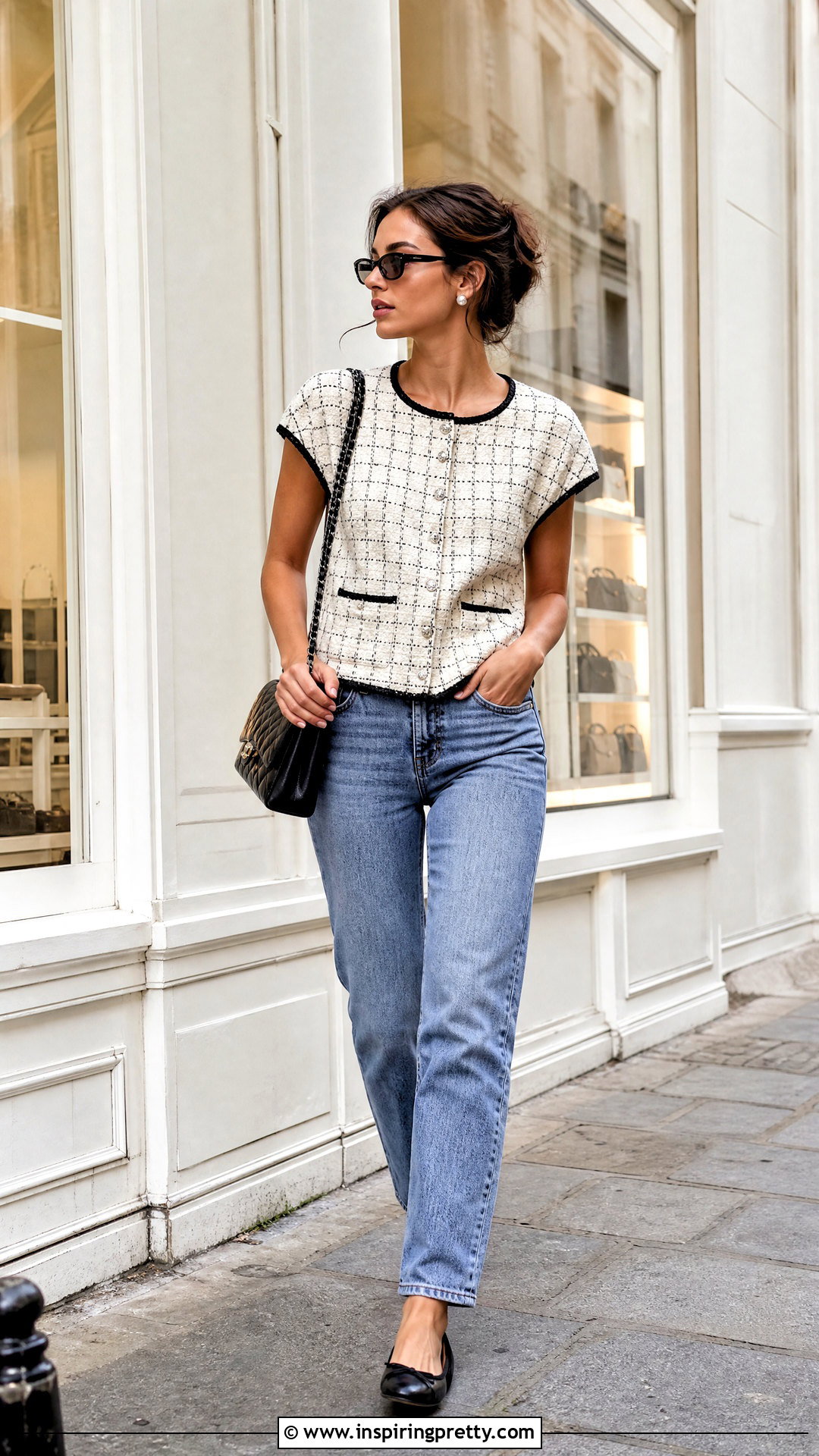 Chanel Tweed Top With Straight Leg Jeans - 50 Chanel Top outfit ideas