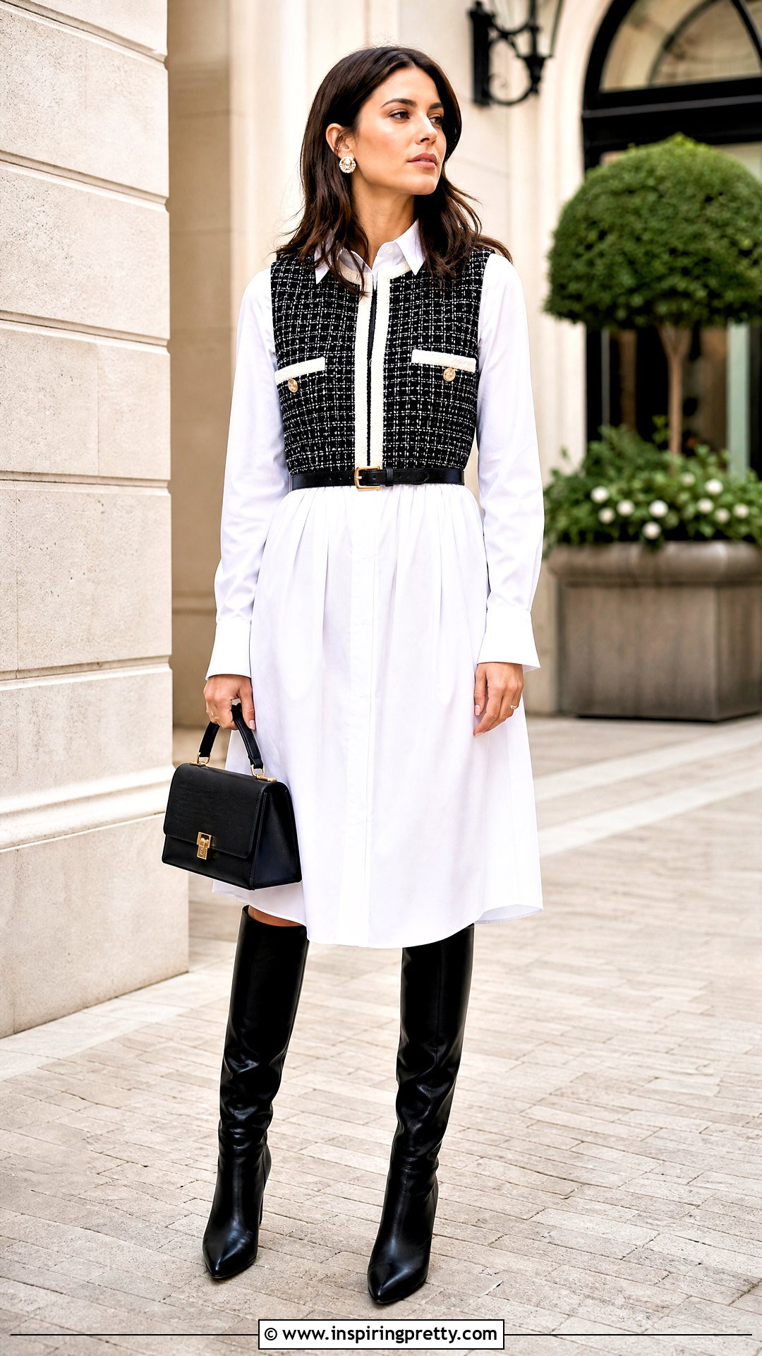 Chanel Vest Top Over A Shirt Dress With A Belt - 25 chanel vest top outfit ideas