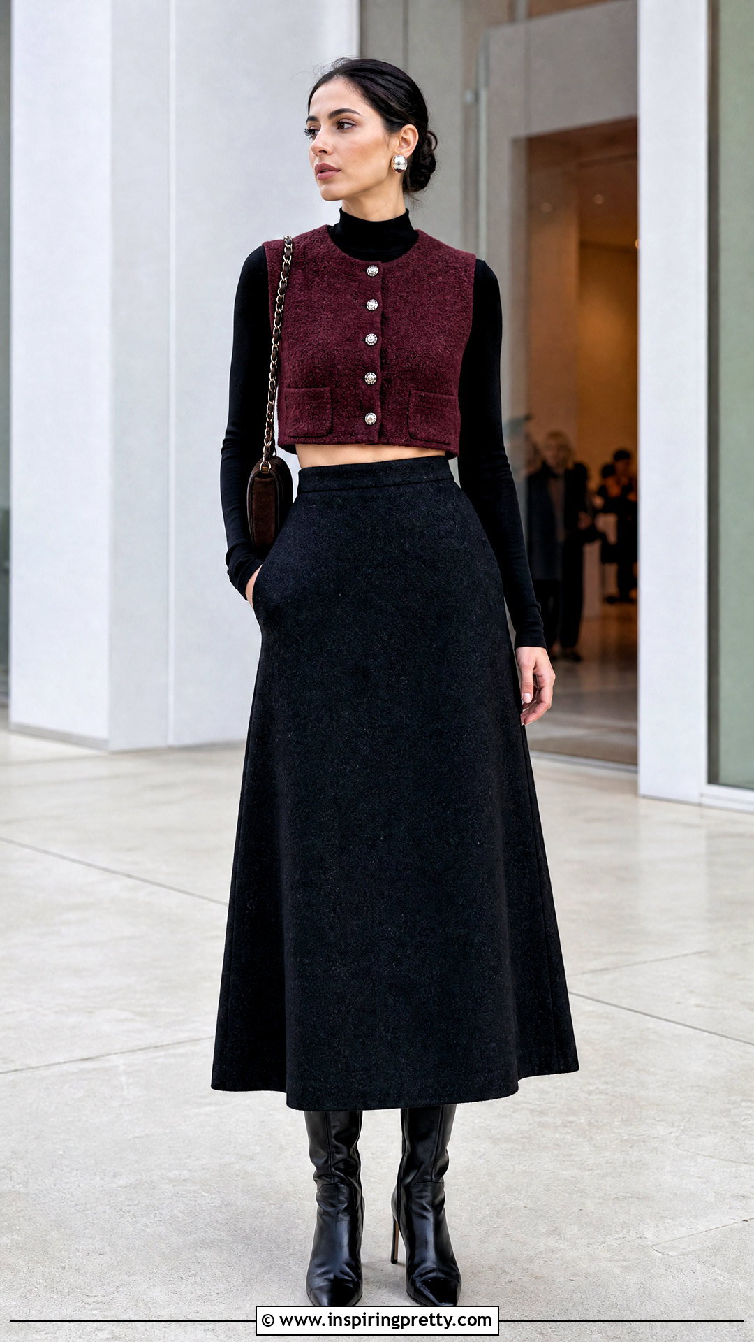 Chanel Vest Top With Maxi Skirt And Knee High Boots - 25 chanel vest top outfit ideas
