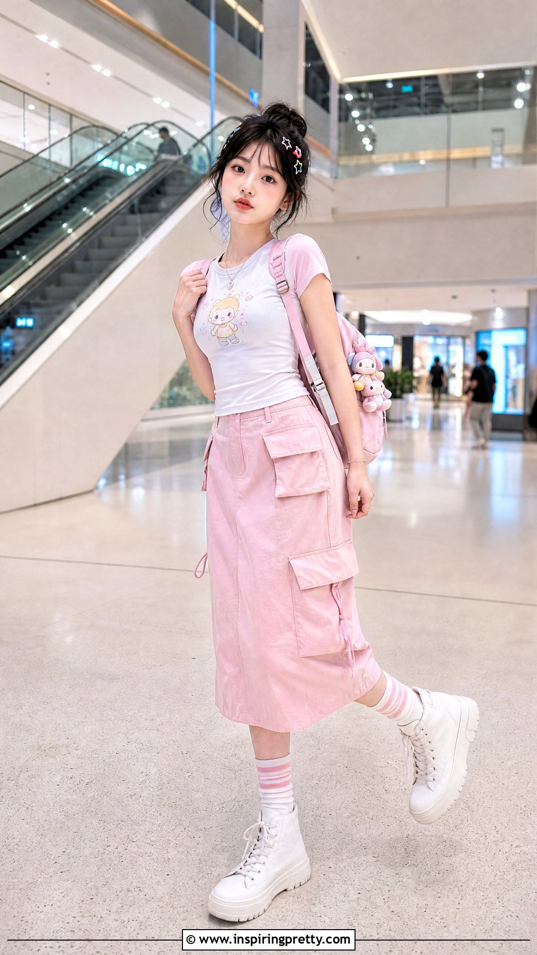 Character Graphic Cutecore Top With Pink Cargo Skirt - 50 Cutecore Top outfit ideas