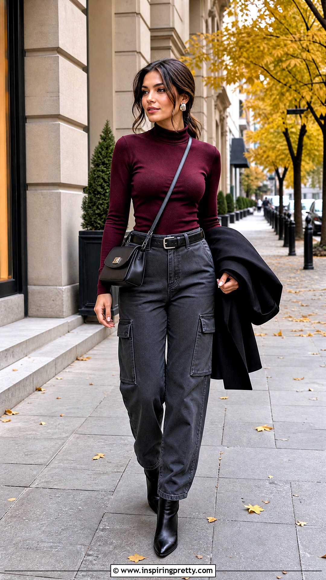 Charcoal Cargo Pants With Burgundy Long Sleeve Top - 25 Cargo Pants With Cute Tops