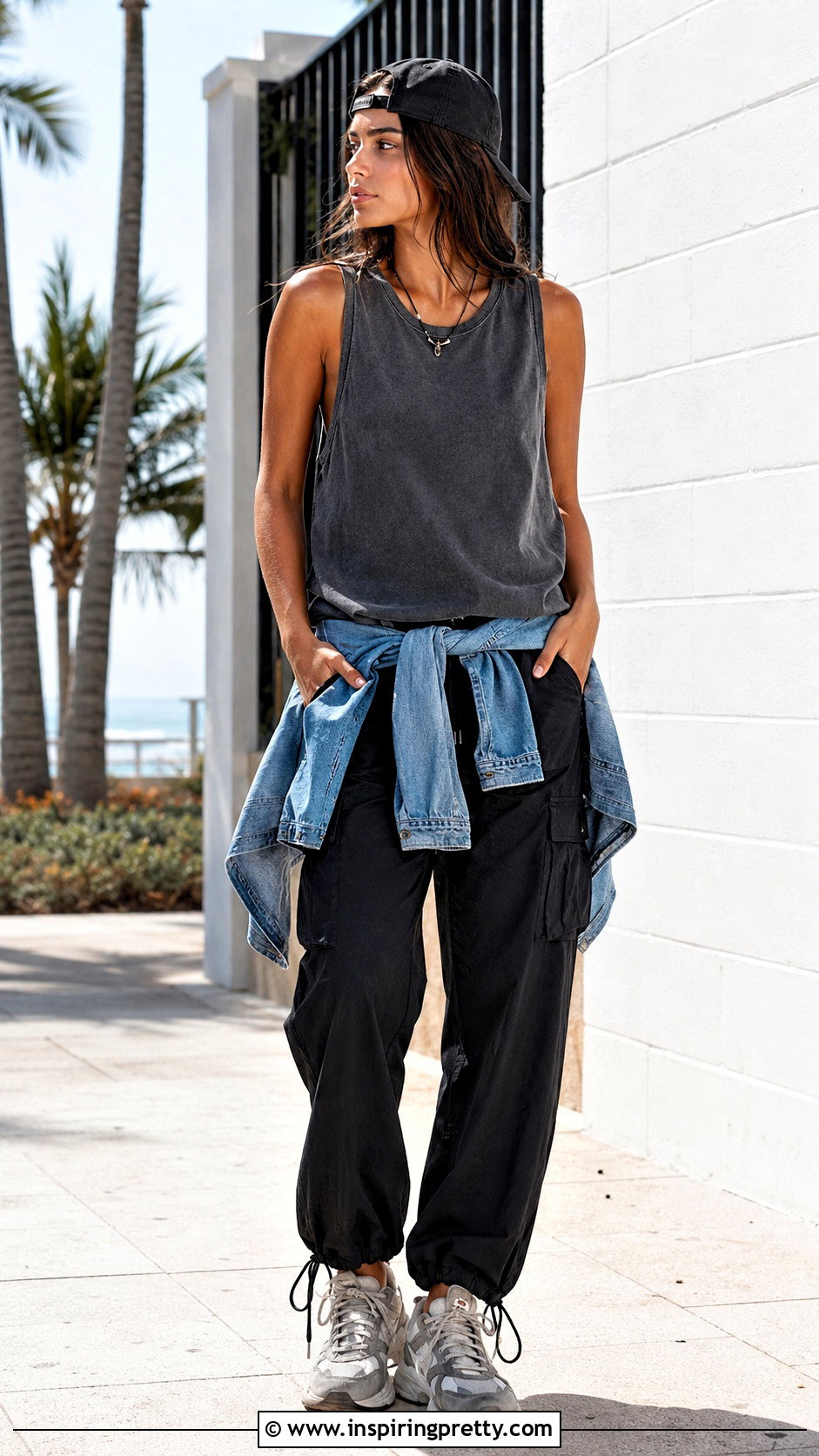 Charcoal JJ Outer Banks Tank Top With Black Cargo Pants - 20 jj outer banks tank tops