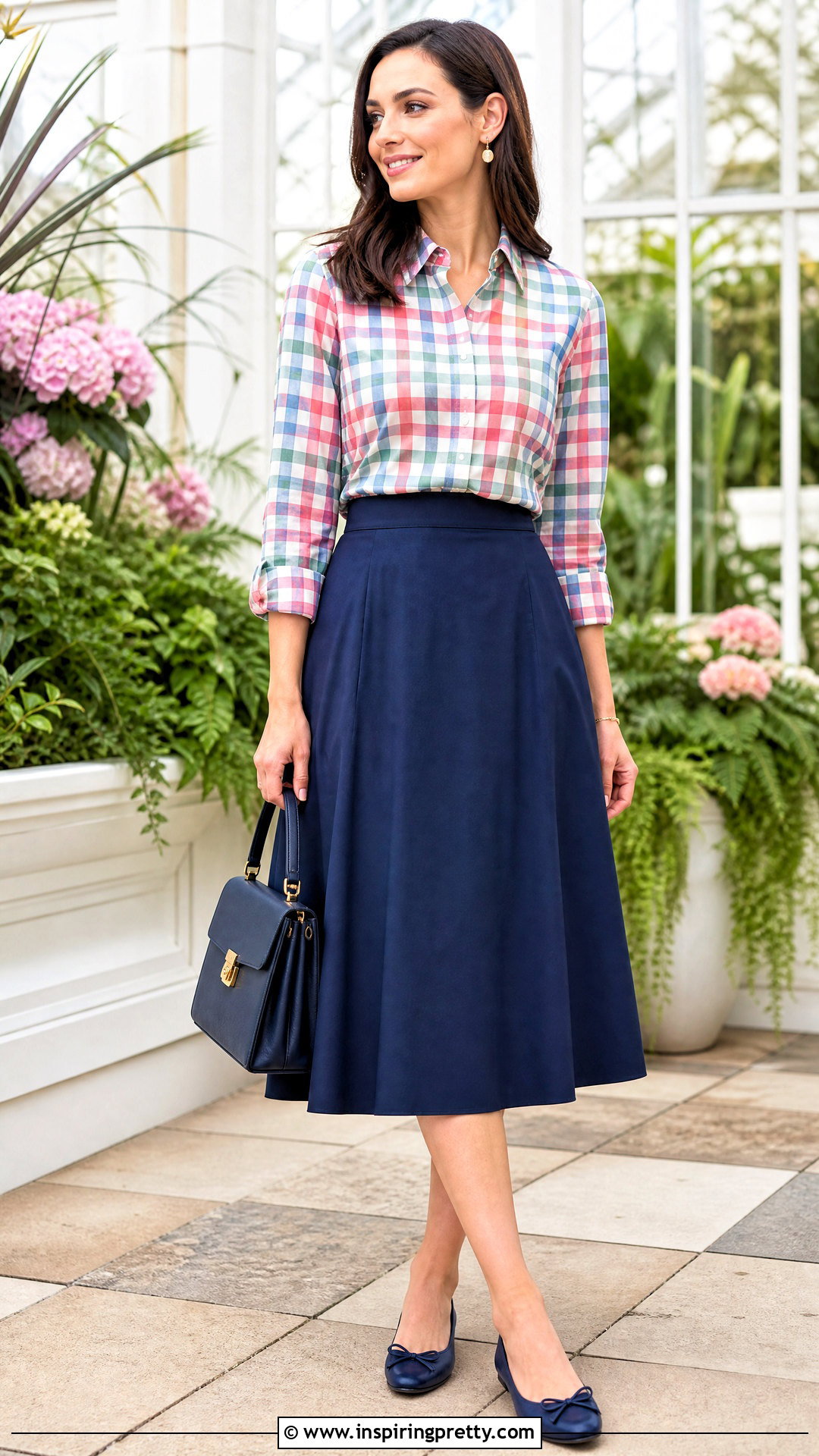 Checked Blouse With A Line Skirt - 50 fashion tops blouses