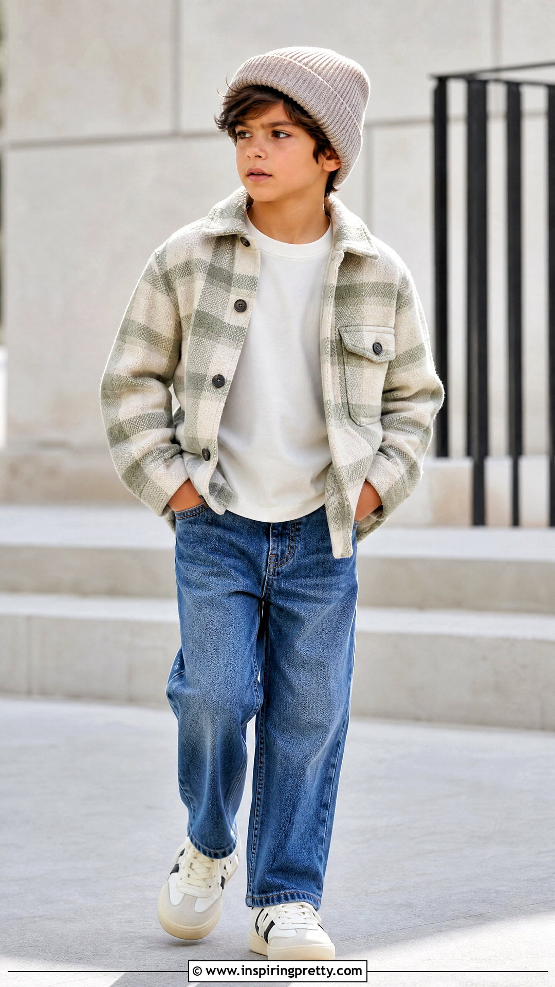 Checked Shacket With Jersey T Shirt - 50 latest kids top designs