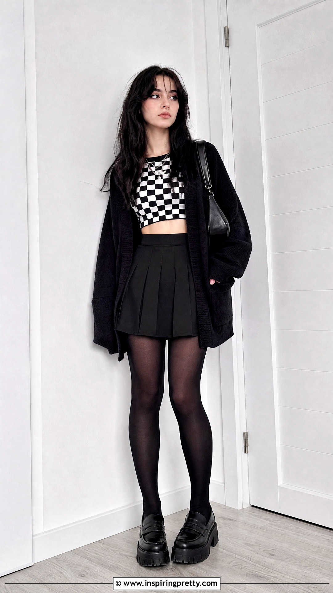 Checkerboard Crop Top And Pleated Skirt Outfit - 25 egirl crop top outfit ideas
