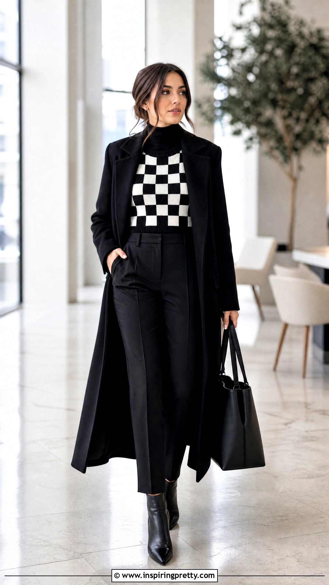 Checkerboard Crop Top Over A Turtleneck - 20 checkerboard crop top outfit ideas