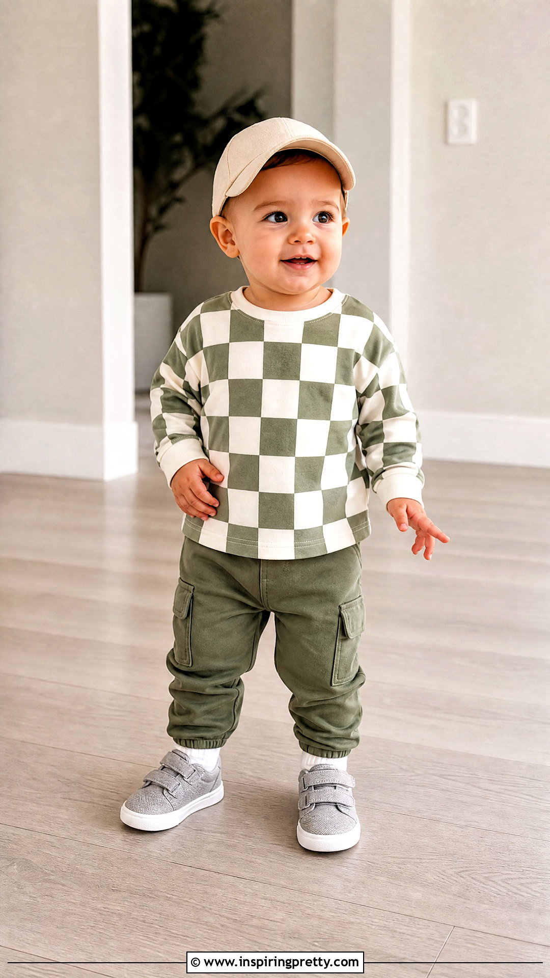 Checkered Baby Top With Cargo Joggers - 50 baby tops designs