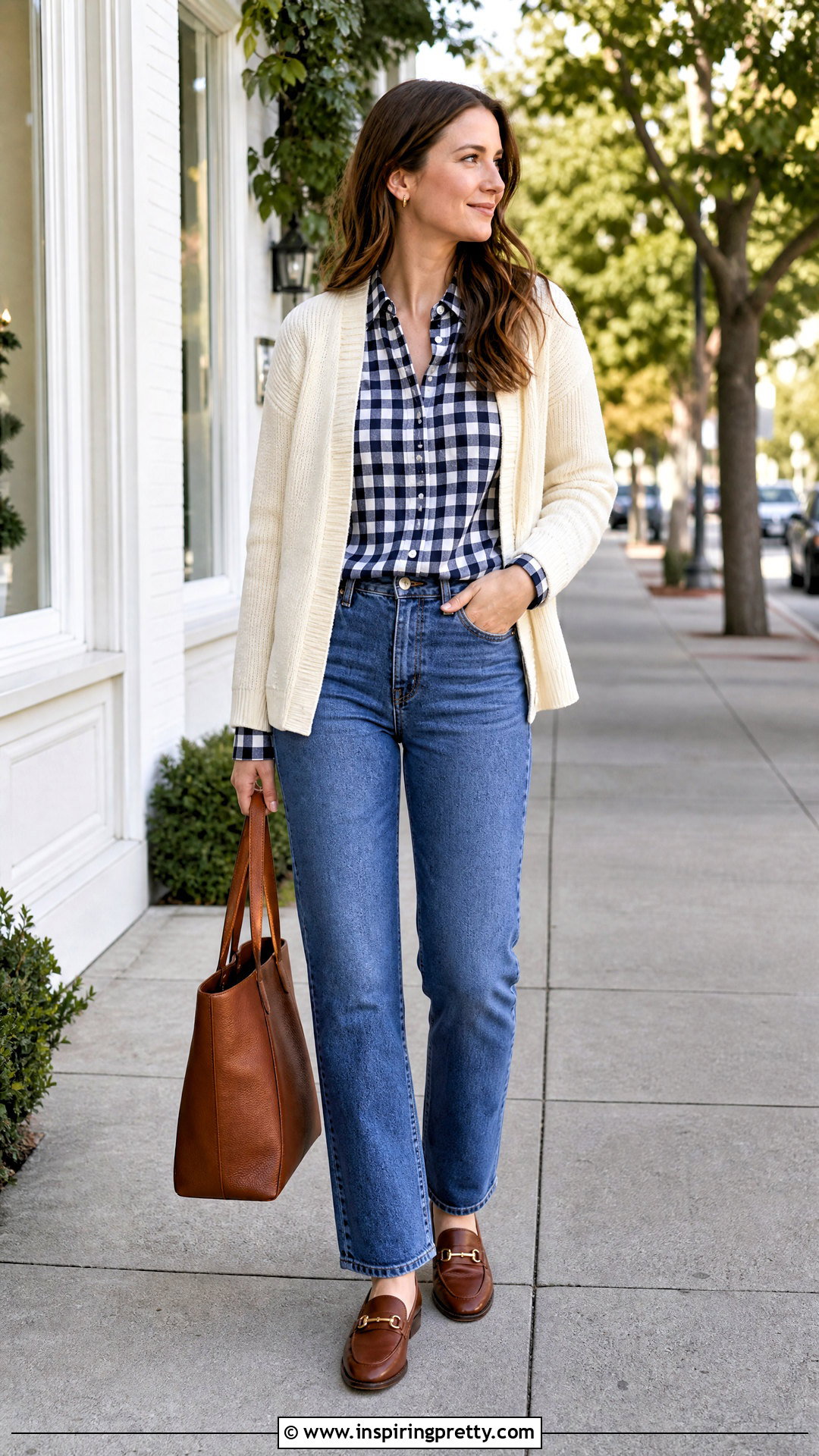 Checkered Top With A Cardigan - 20 casual checkered top outfit ideas