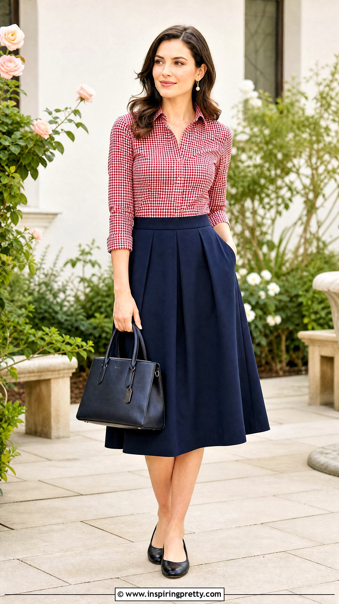 Checkered Top With A Line Skirt - 50 checkered top outfit ideas