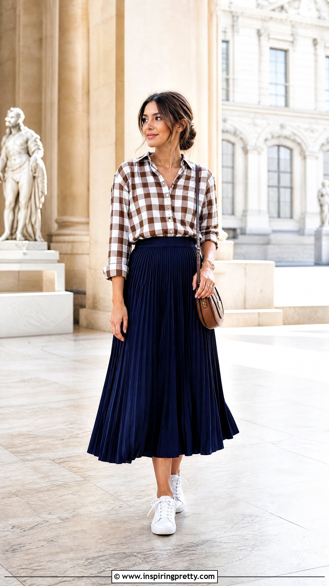 Checkered Top With A Pleated Skirt - 20 casual checkered top outfit ideas