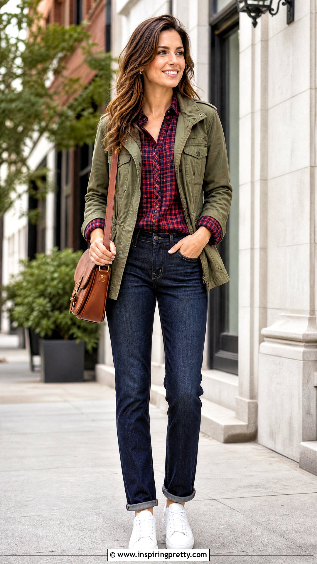 Checkered Top With A Utility Jacket - 20 casual checkered top outfit ideas