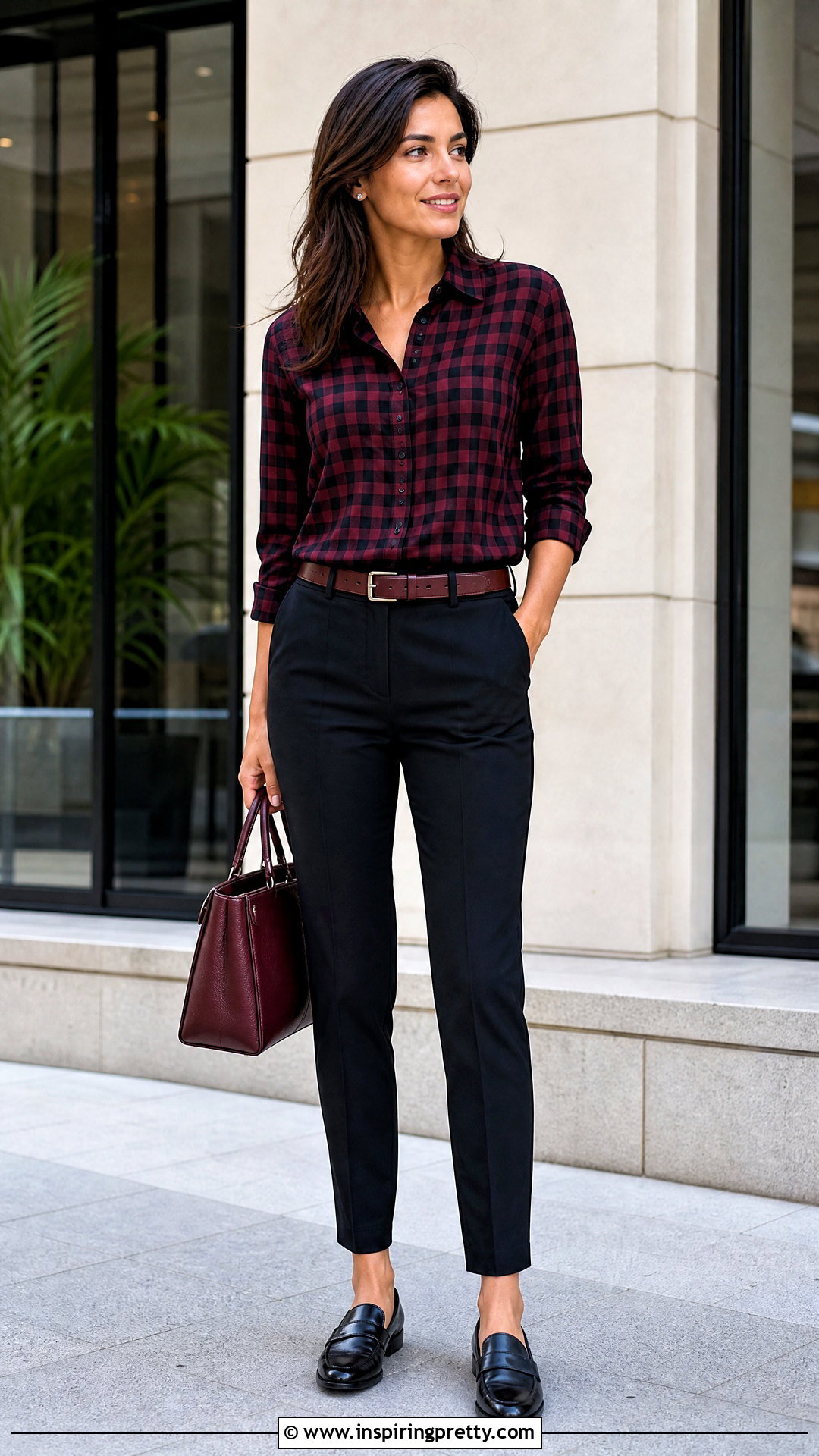 Checkered Top With Black Trousers - 20 casual checkered top outfit ideas