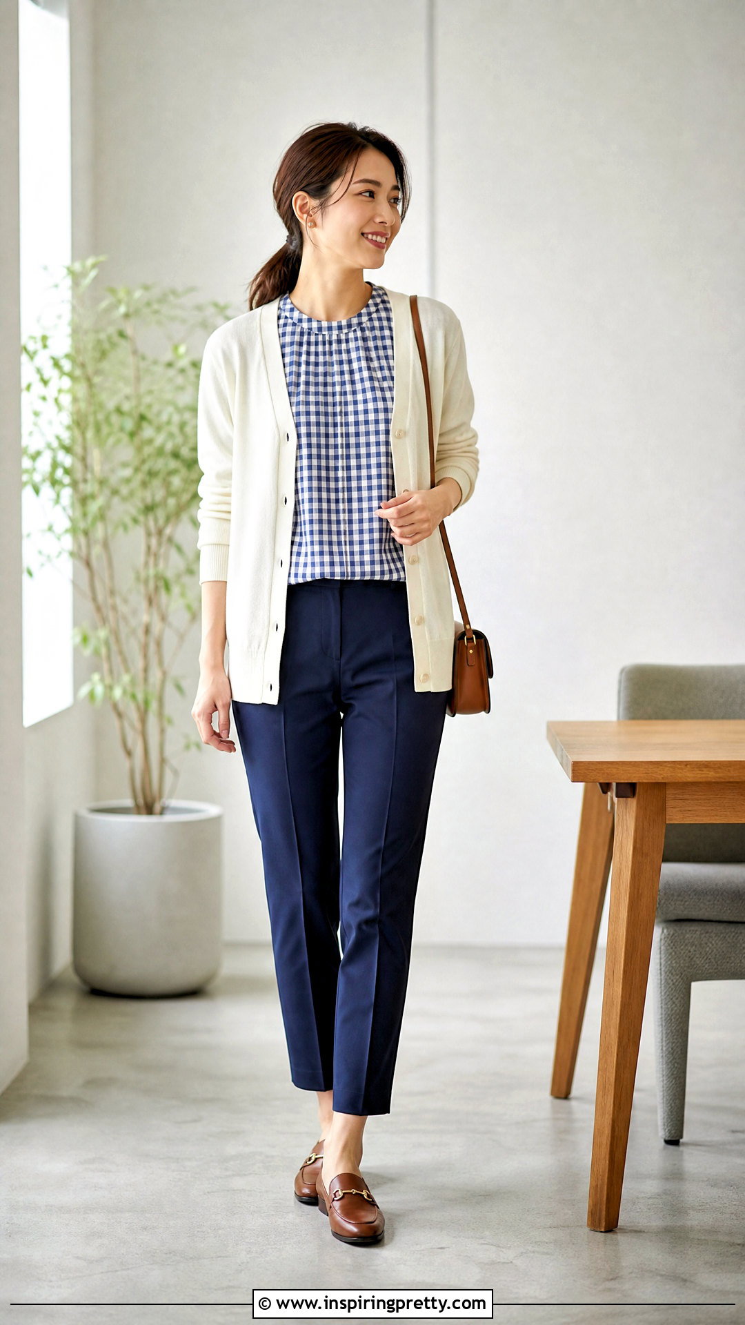 Checkered Top With Cardigan - 50 checkered top outfit ideas