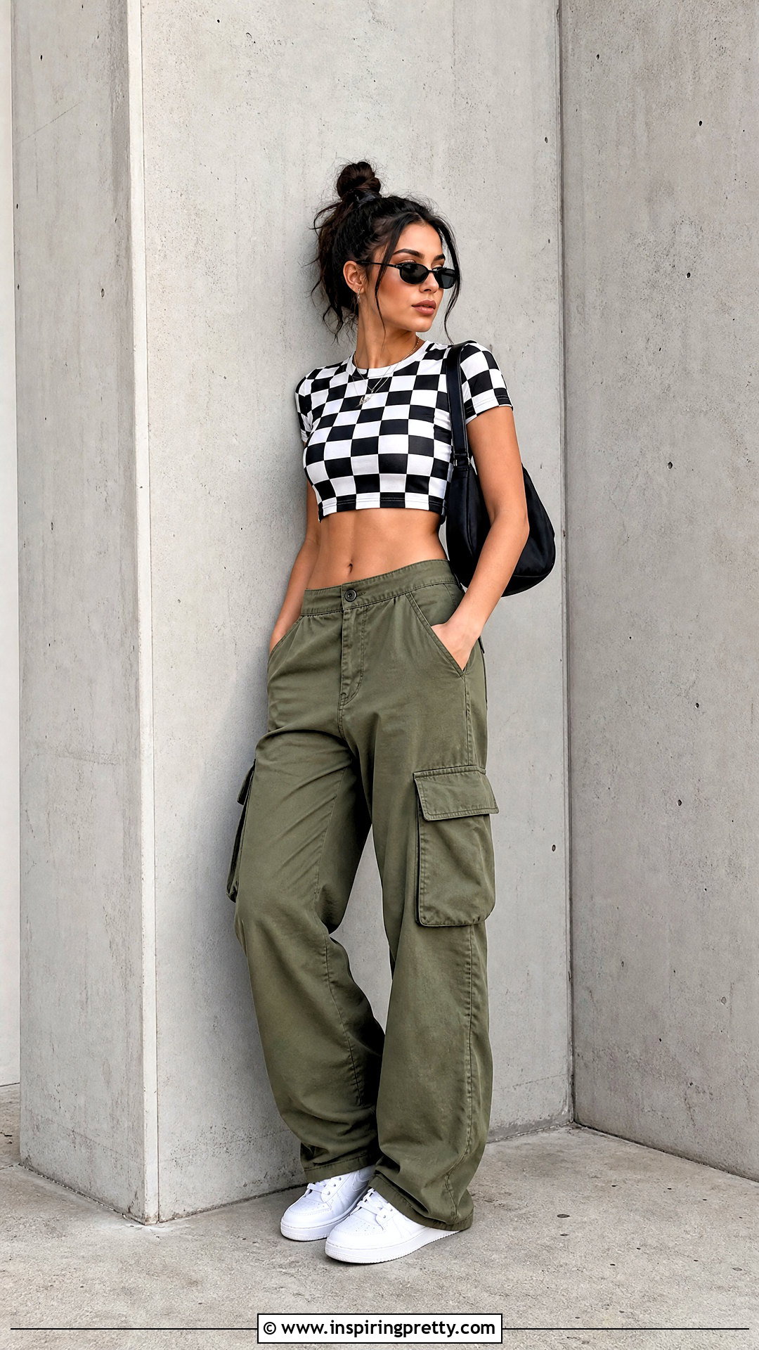 Checkered Top With Cargo Pants - 20 casual checkered top outfit ideas