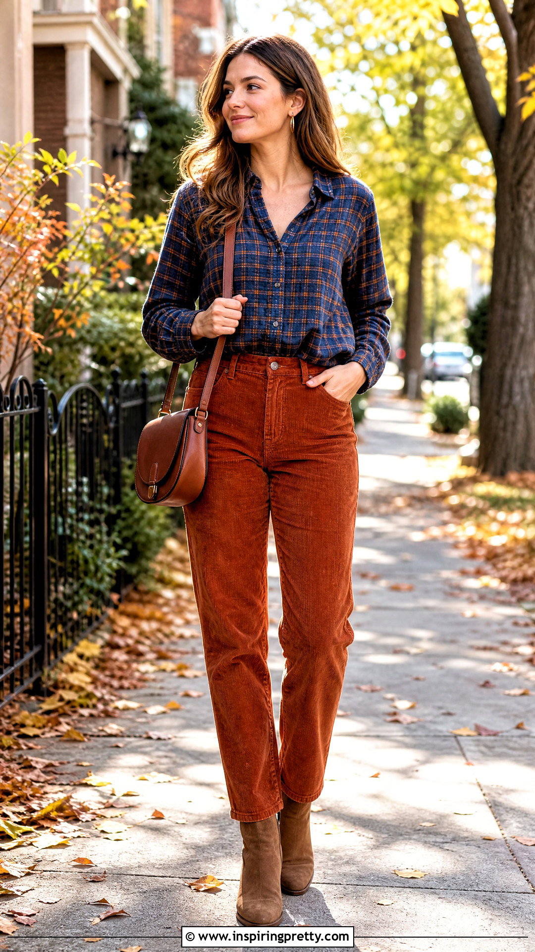 Checkered Top With Corduroy Pants - 50 checkered top outfit ideas