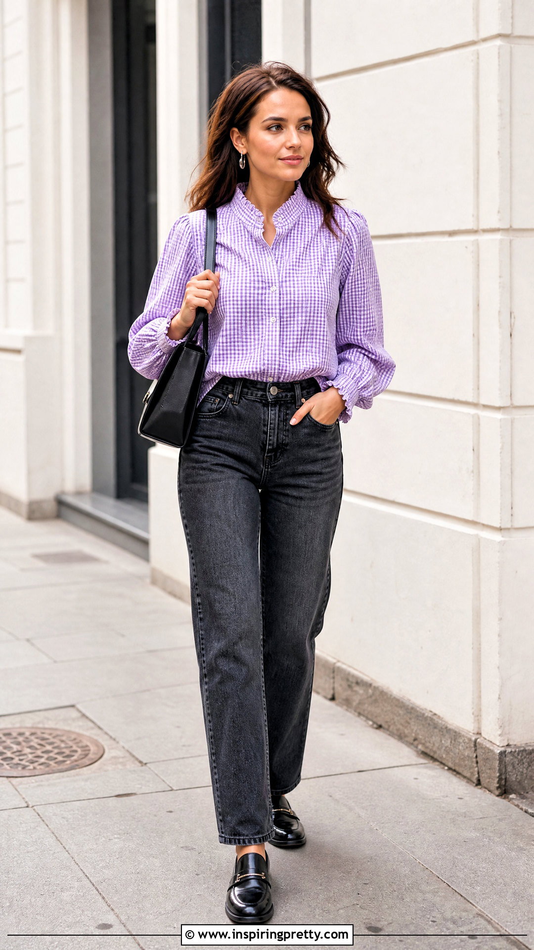 Checkered Top With Gray Jeans - 50 checkered top outfit ideas