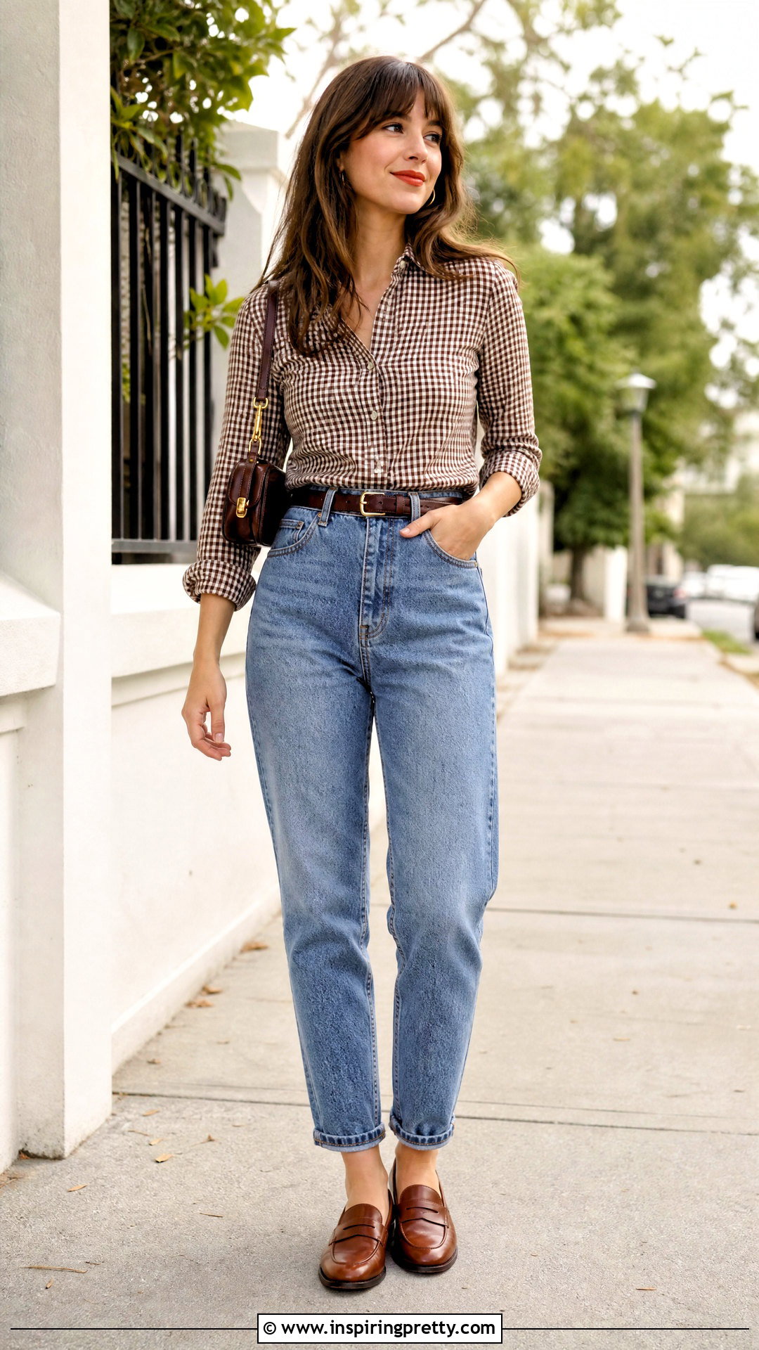 Checkered Top With Mom Jeans - 20 casual checkered top outfit ideas