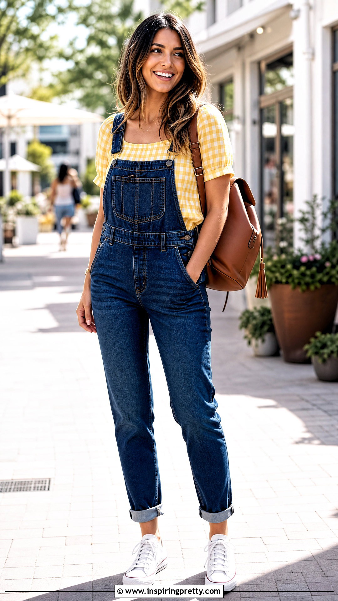 Checkered Top With Overalls - 20 casual checkered top outfit ideas