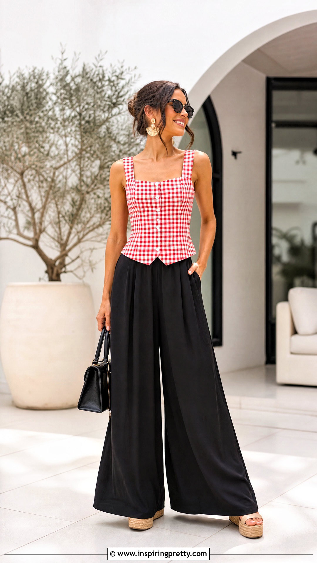 Checkered Top With Palazzo Pants - 50 checkered top outfit ideas