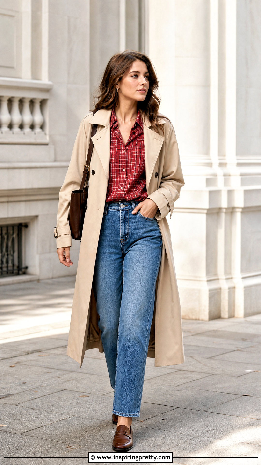 Checkered Top With Trench Coat - 50 checkered top outfit ideas