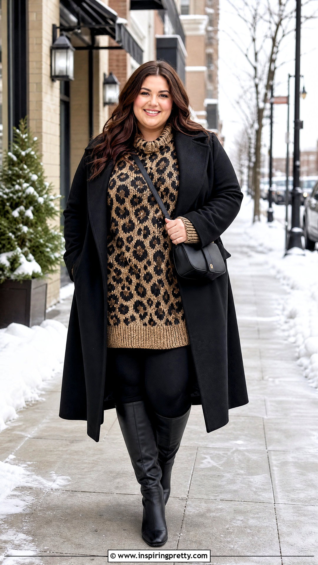 Cheetah Print Sweater With Black Leggings - 50 animal print top outfit ideas