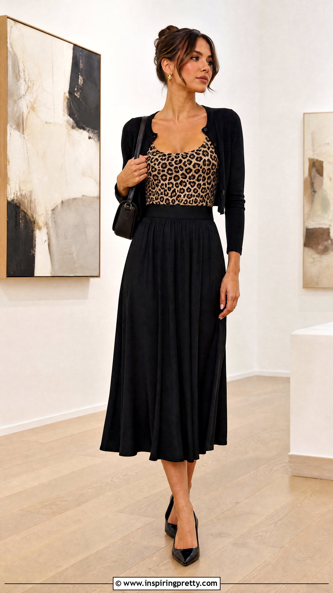 Cheetah Print Tank Top With Black Midi Skirt - 20 Cheetah Print Tank Top Outfit Ideas