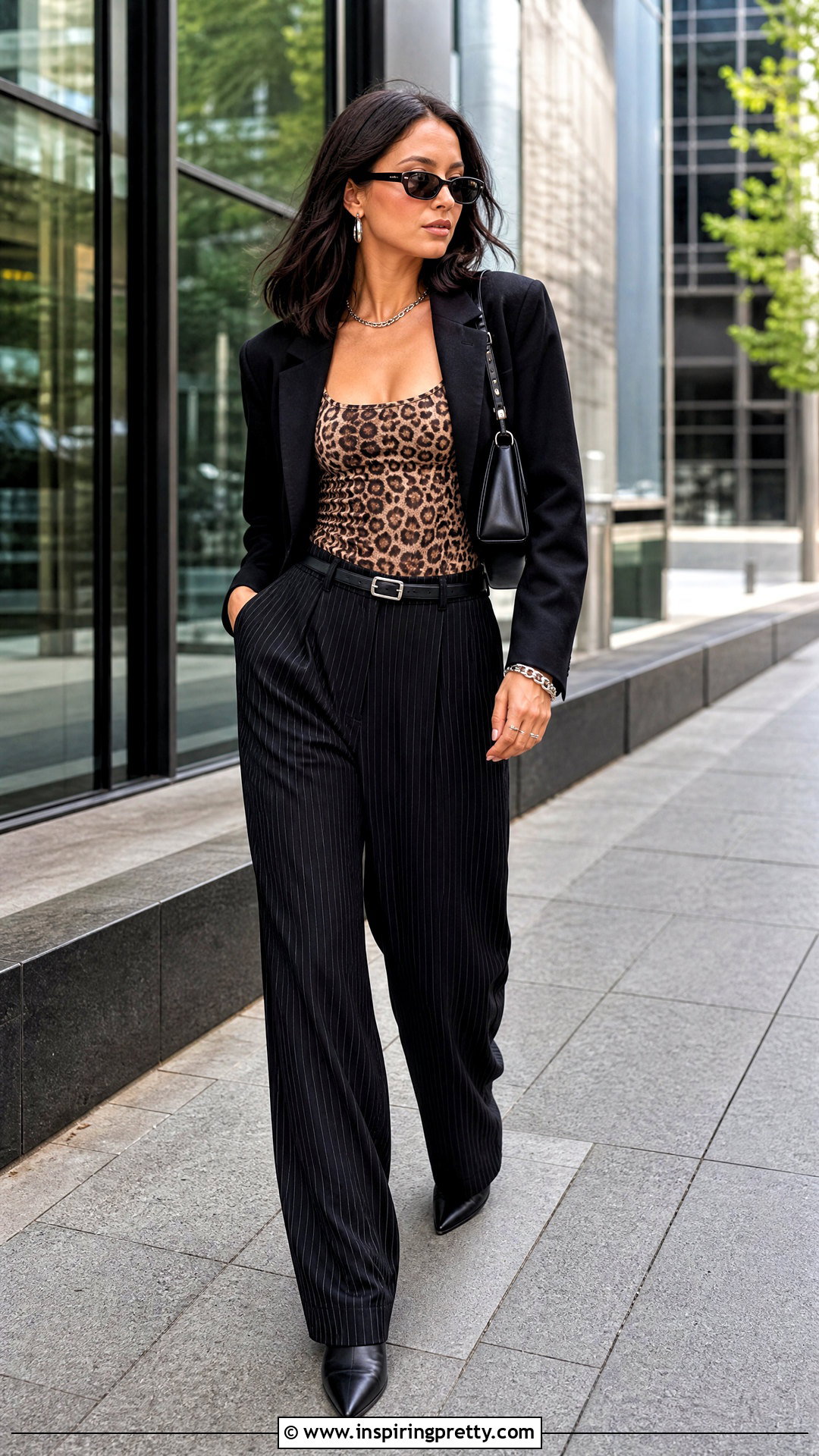 Cheetah Print Tank Top With Pinstripe Trousers - 25 cheetah print tank top y2k outfit ideas