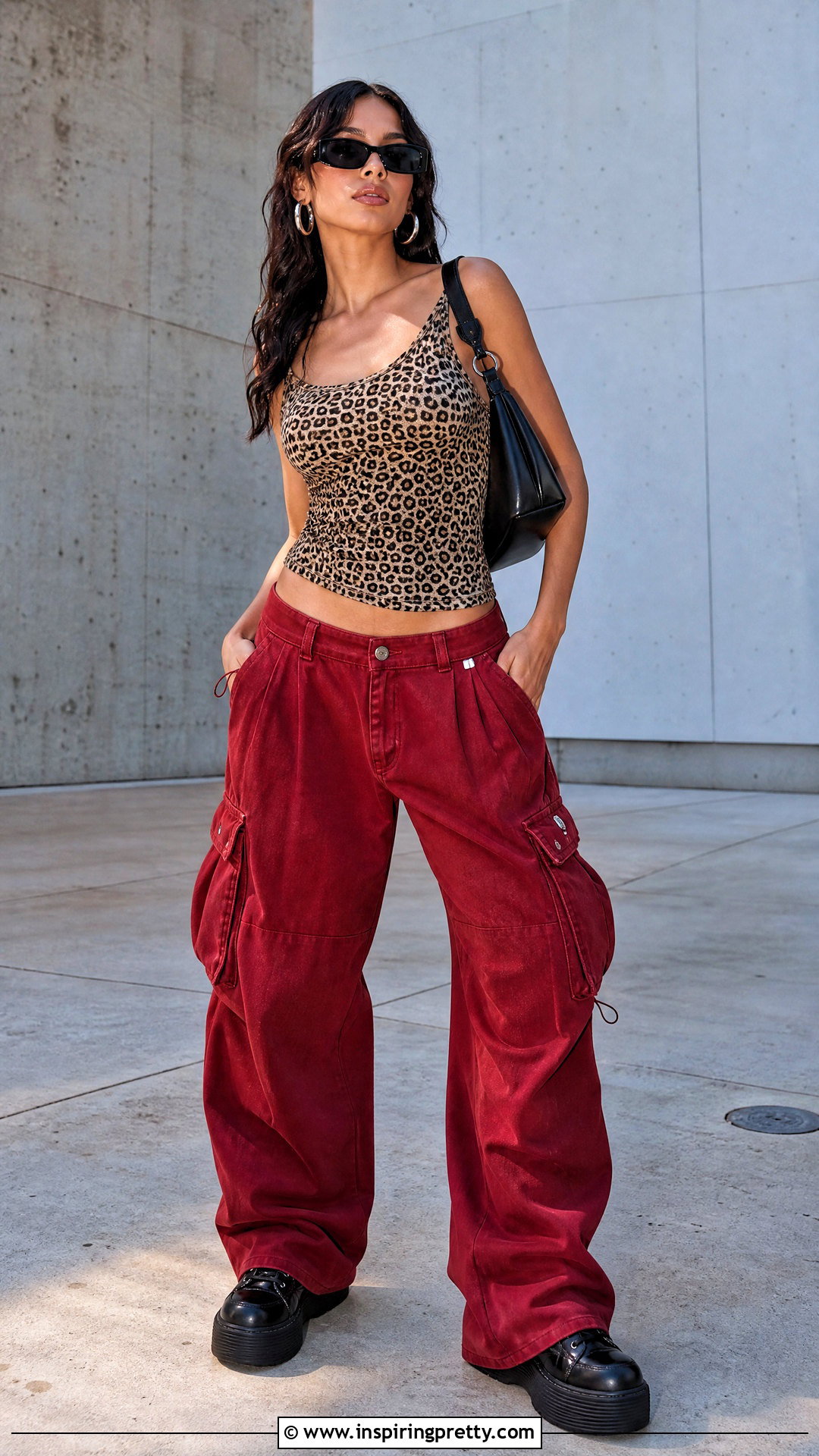Cheetah Print Tank Top With Red Cargo Pants - 25 cheetah print tank top y2k outfit ideas