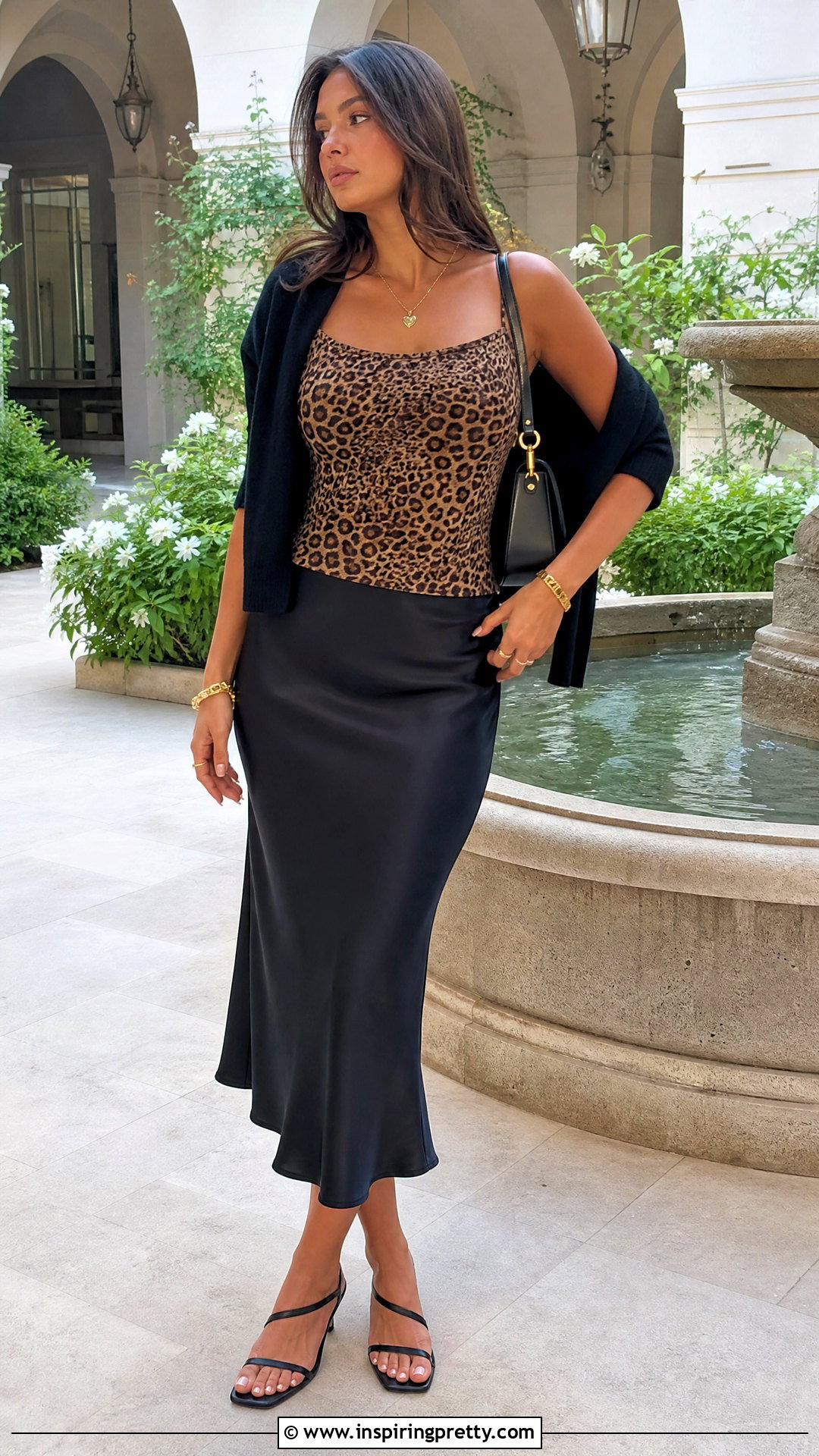 Cheetah Print Tank Top With Satin Midi Skirt - 25 cheetah print tank top y2k outfit ideas