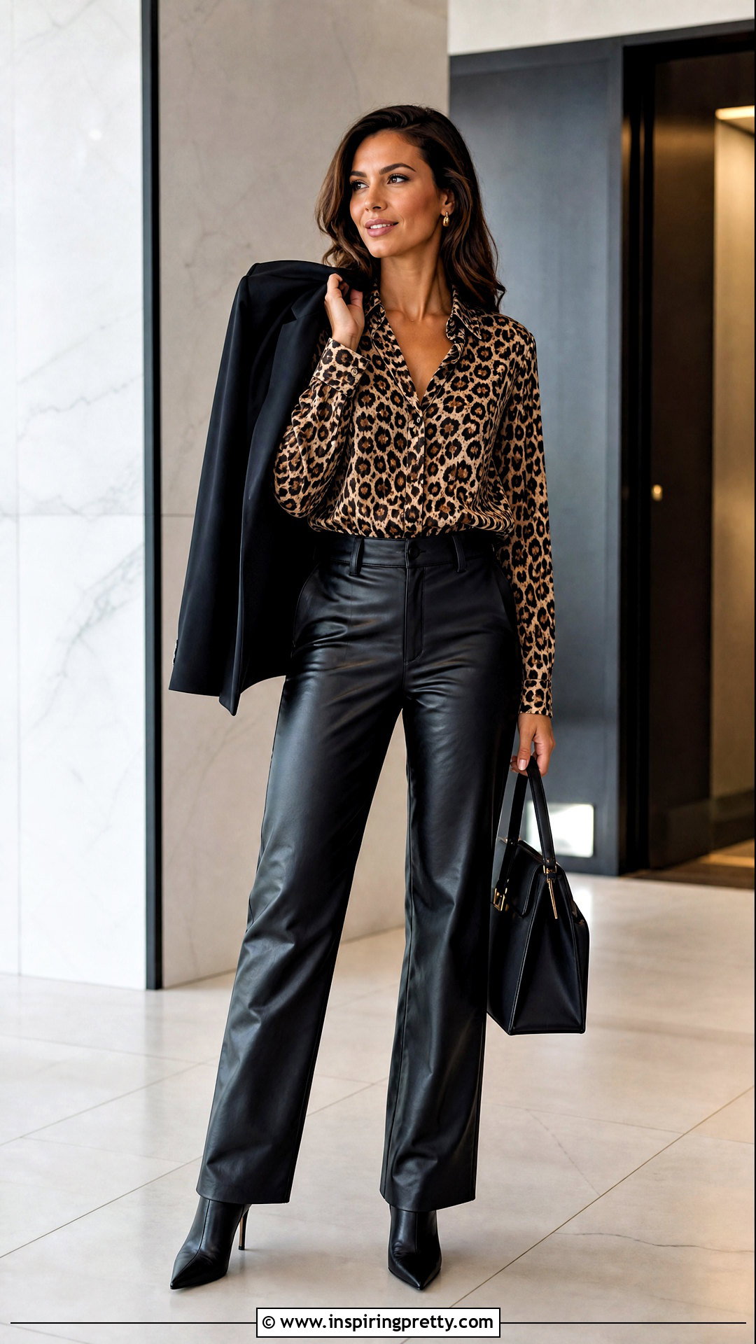 Cheetah Print Top With Faux Leather Pants - 50 cheetah print top outfit ideas