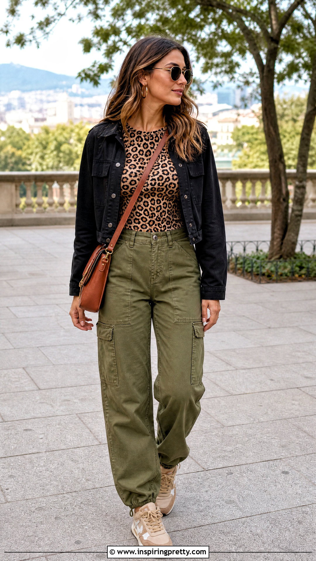 Cheetah Print Top With Olive Cargo Pants - 50 animal print top outfit ideas