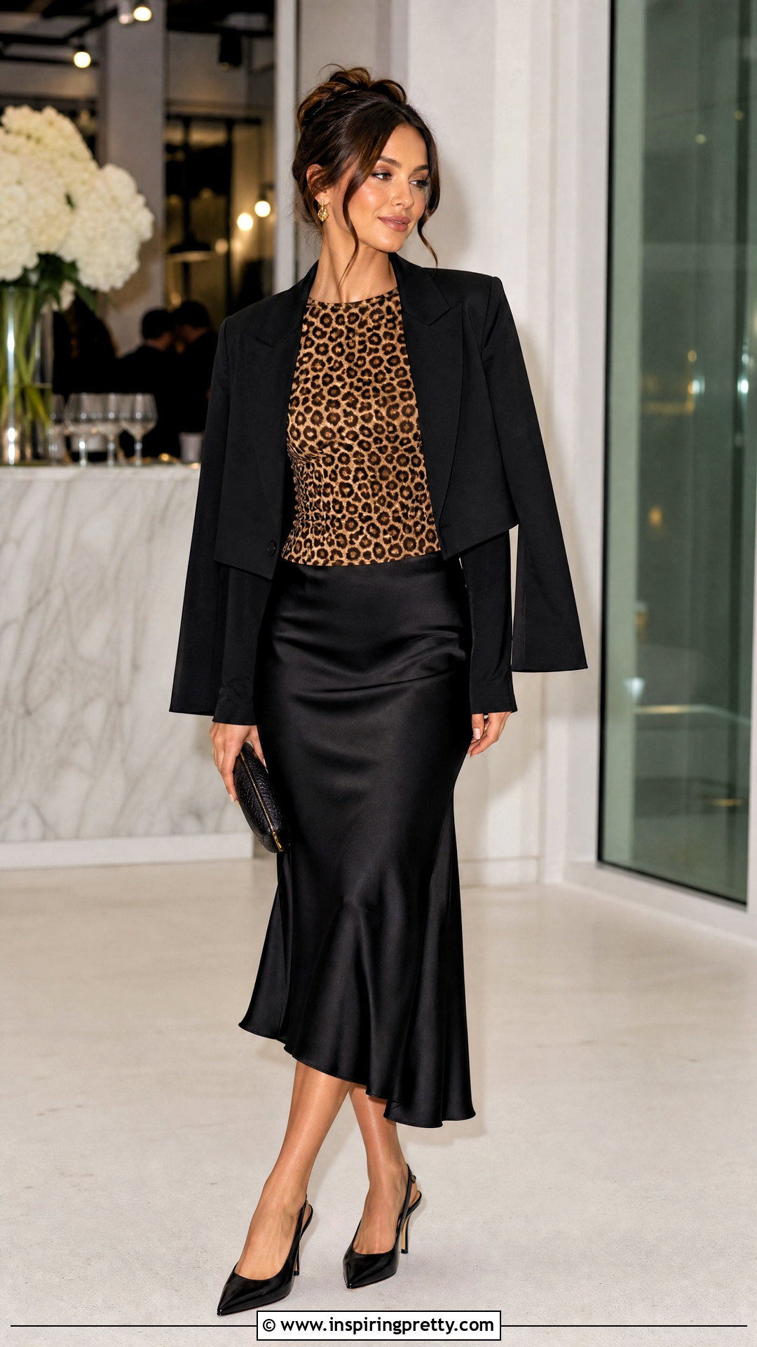 Cheetah Print Top With Satin Midi Skirt - 50 cheetah print top outfit ideas