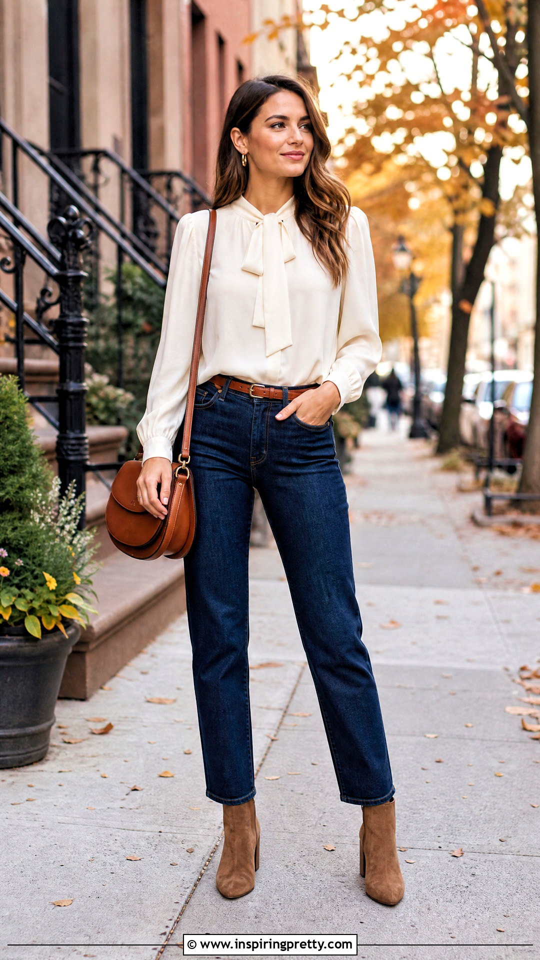 Chelsea Tie Neck Blouse With High Waisted Jeans - 20 Chelsea 28 Tops outfit ideas