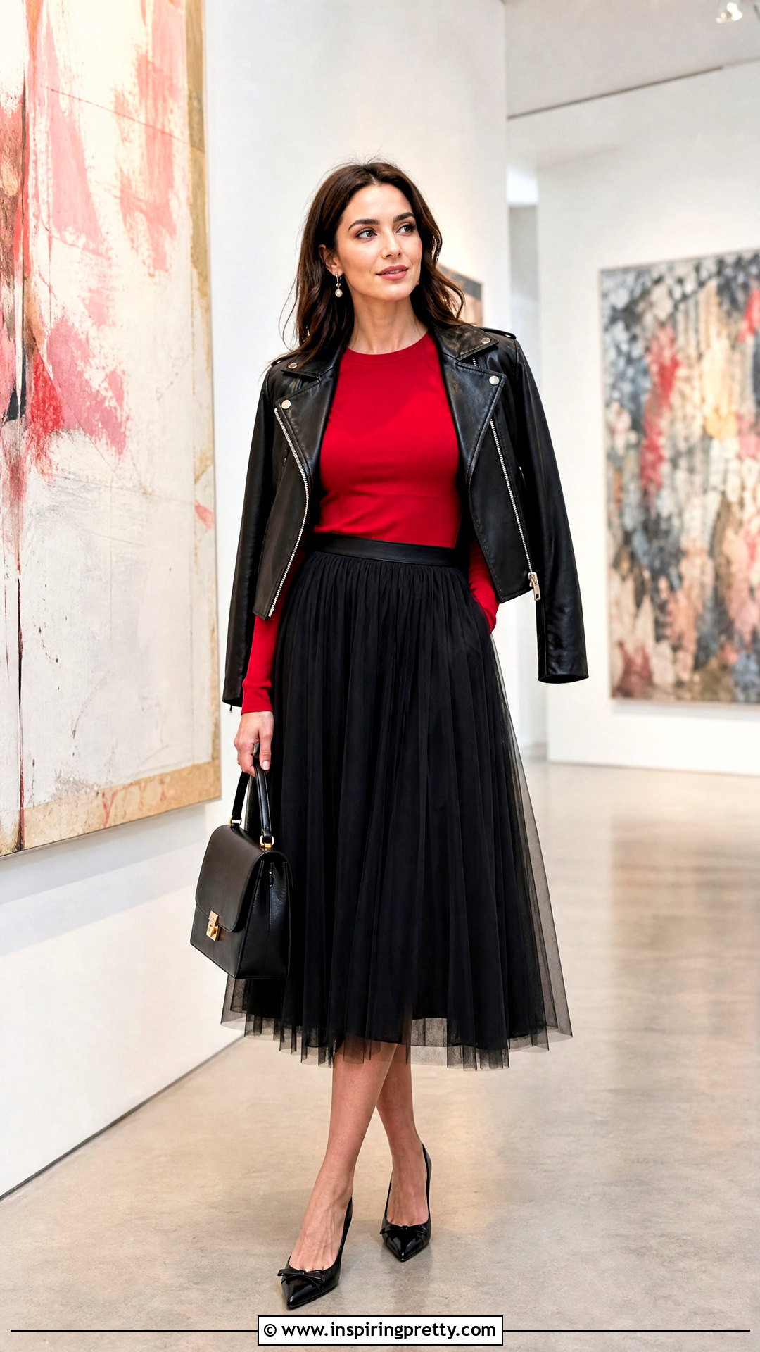 Cherry Red Top With a Black Tulle Skirt - 50 cherry red top outfit ideas