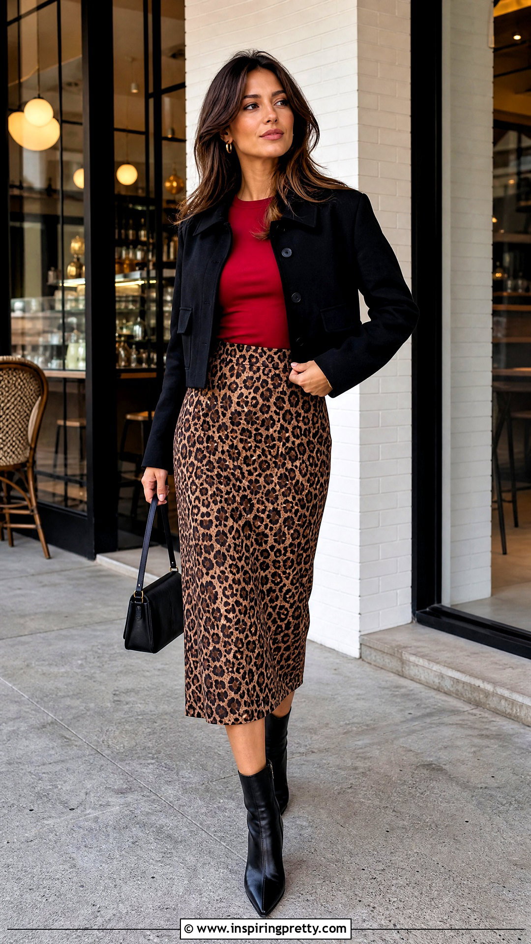 Cherry Red Top With a Leopard Midi Skirt - 50 cherry red top outfit ideas