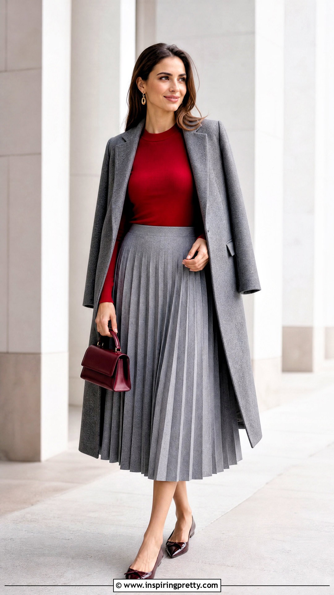 Cherry Red Top With a Pleated Midi Skirt - 50 cherry red top outfit ideas