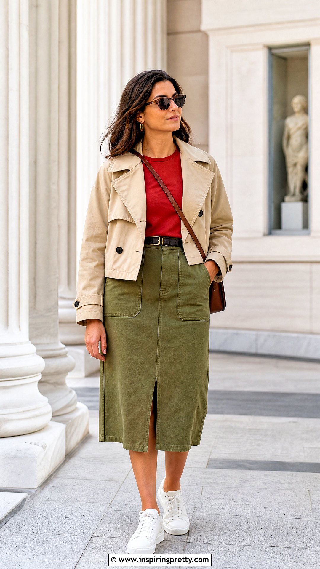 Cherry Red Top With a Utility Midi Skirt - 50 cherry red top outfit ideas