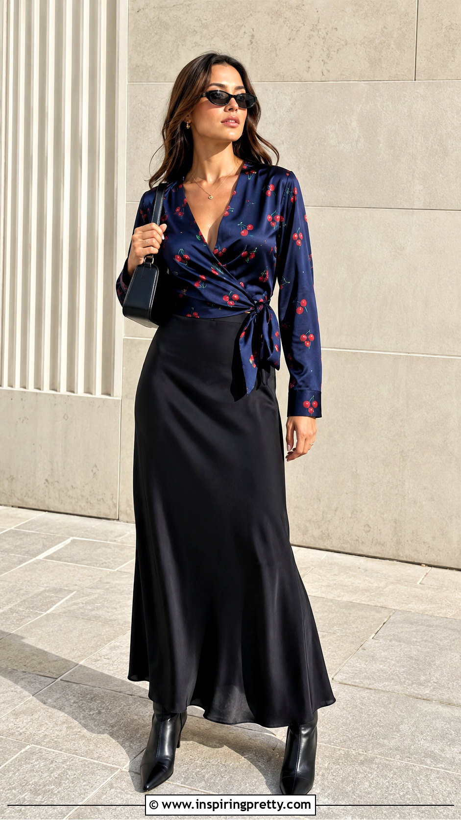 Cherry Top With Black Maxi Skirt And Ankle Boots - 20 realisation par cherry top outfit ideas