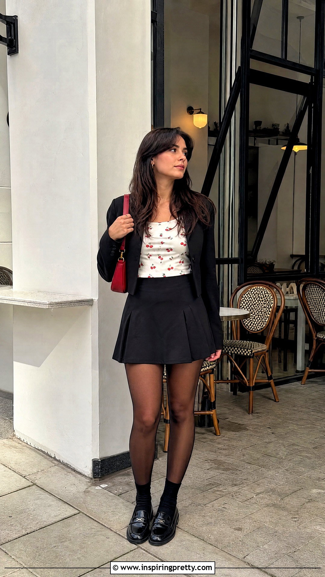 Cherry Top With Black Mini Skirt - 50 cherry top outfit ideas