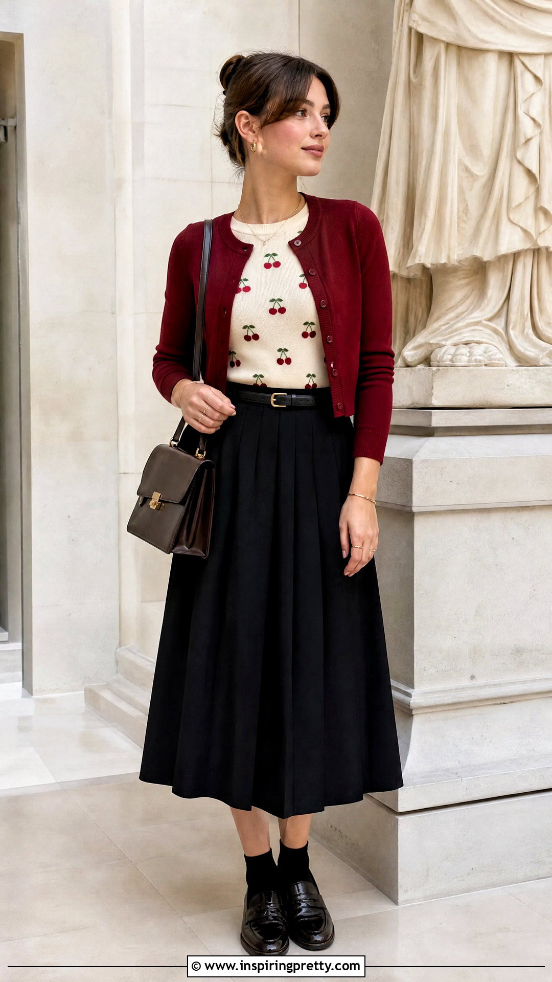 Cherry Top With Black Pleated Skirt - 50 cherry top outfit ideas
